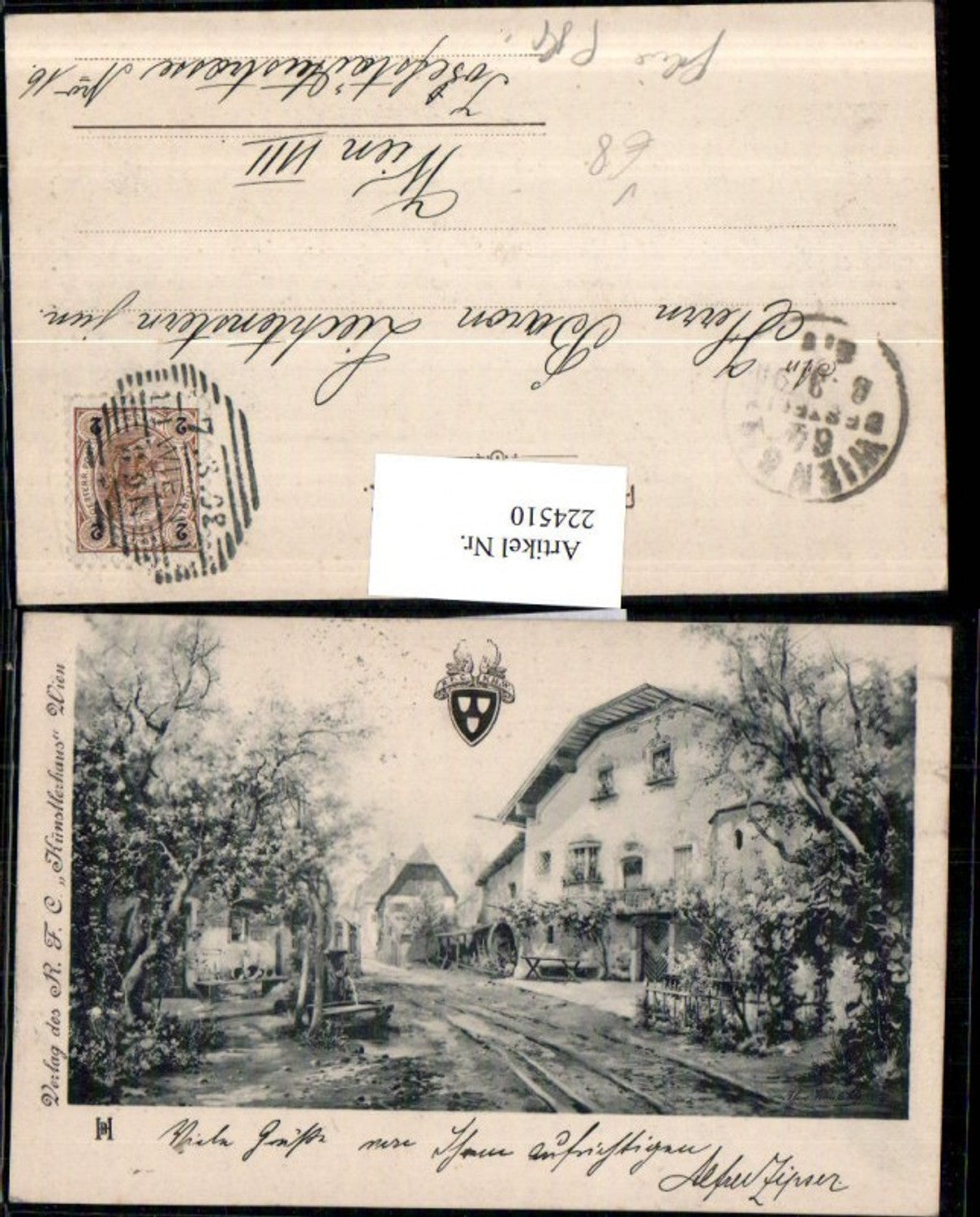 224510,Künstler AK Ortsansicht Straßenansicht An Baron Liechtenstern jun. Wien 8
