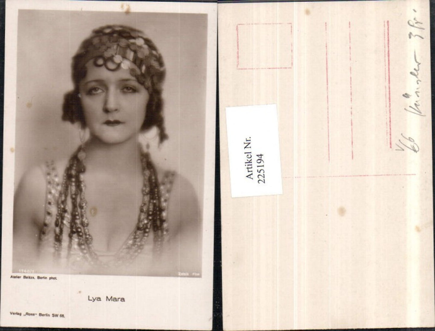 225194,Schauspielerin Lya Mara Portrait pub Ross Berlin