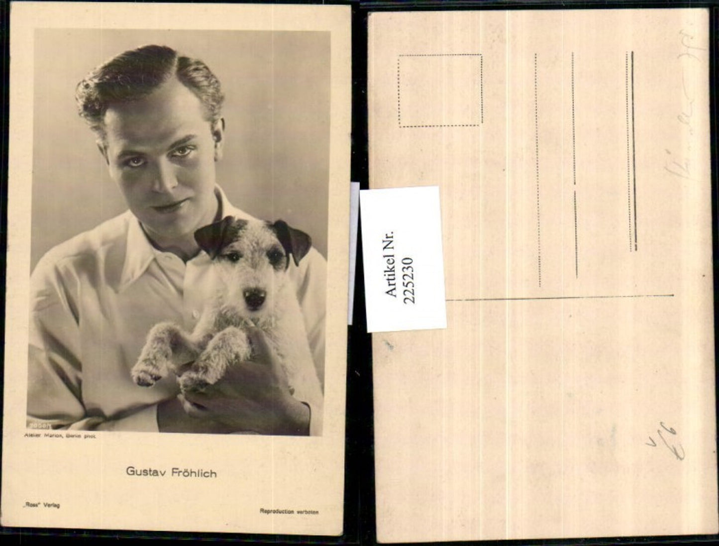 225230,Schauspieler Gustav Fröhlich m. Russell Terrier Hund Portrait pub Ross Berlin