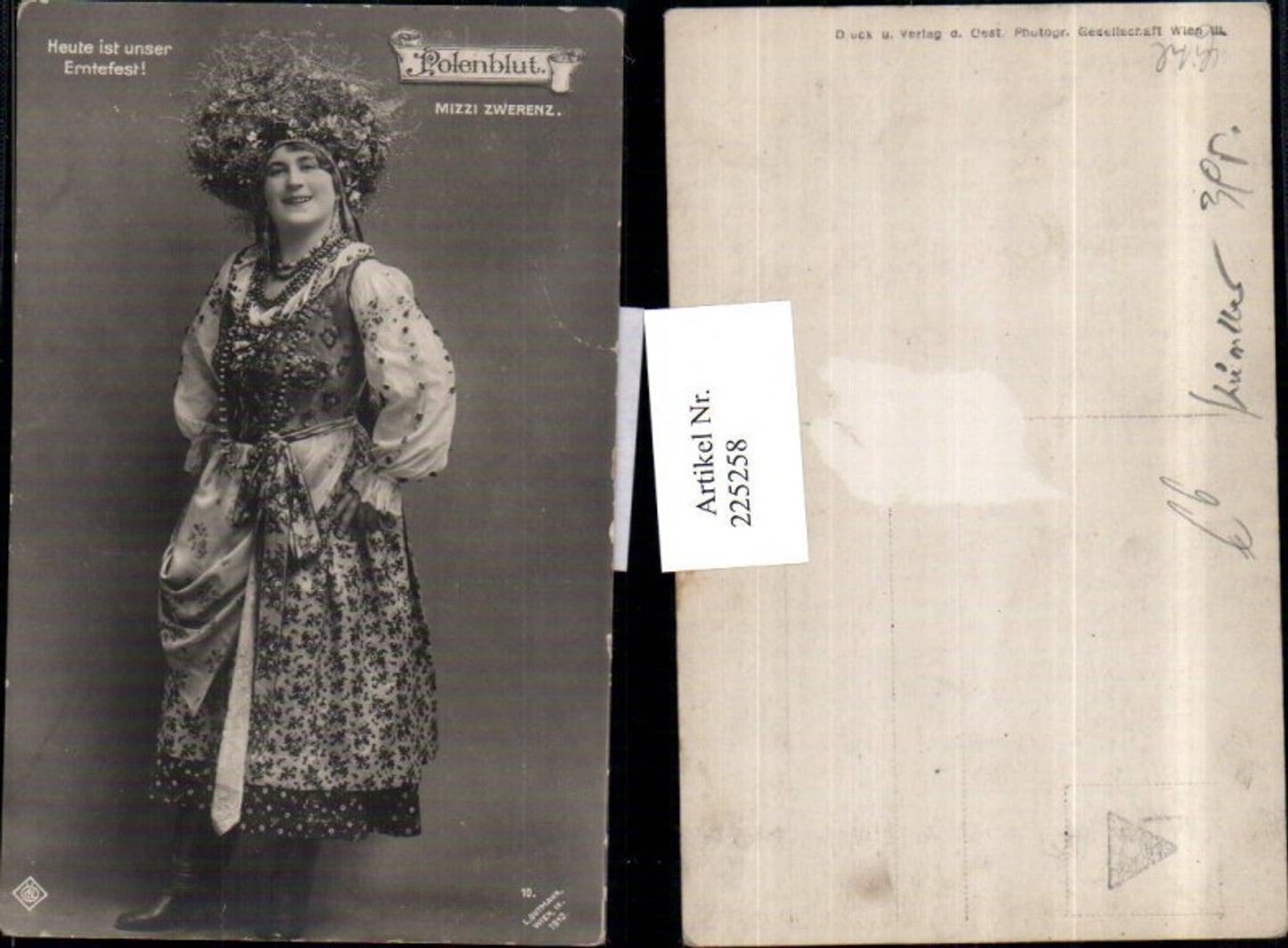 225258,Schauspielerin Mizzi Zwerenz m. Kleid Hut Hutmode in Polenblut