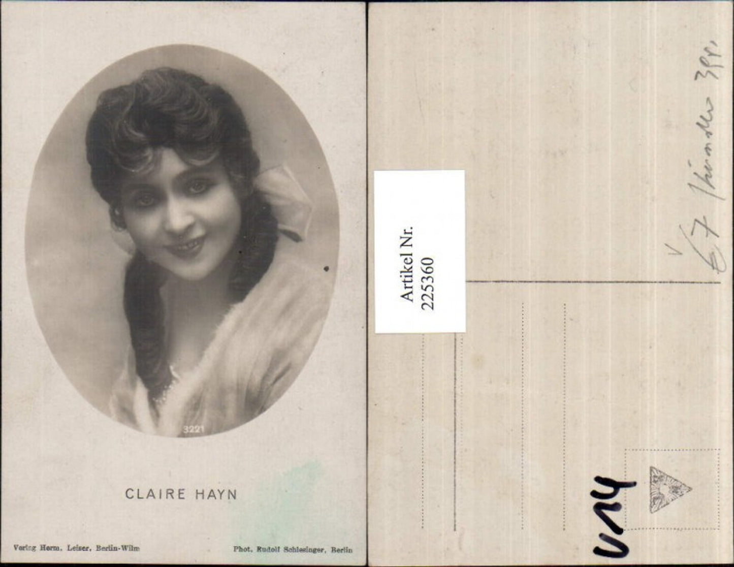 225360,Schauspielerin Claire Hayn Portrait pub Herm. Leiser Berlin 3221