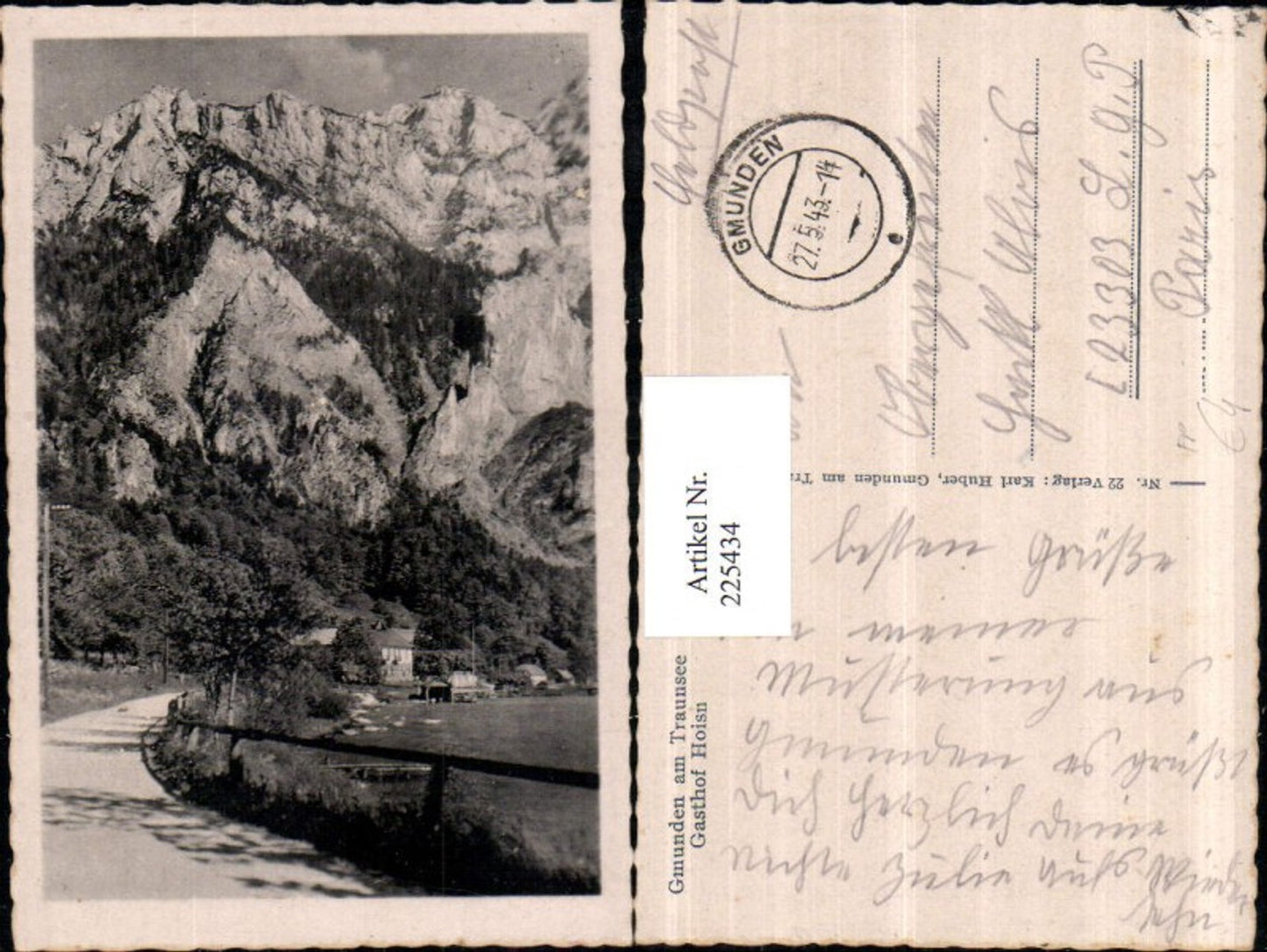225434,Gmunden a. Traunsee Gasthof Hoisn Bergkulisse Feldpost Gmunden