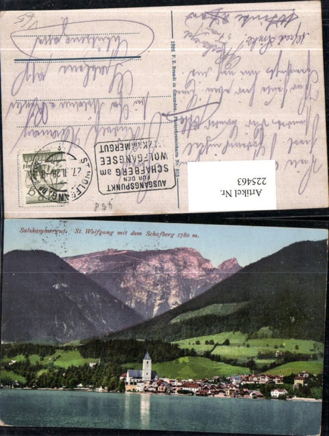 225463,Salzkammergut St. Wolfgang Totale m. d. Schafberg pub F. E. Brandt 813