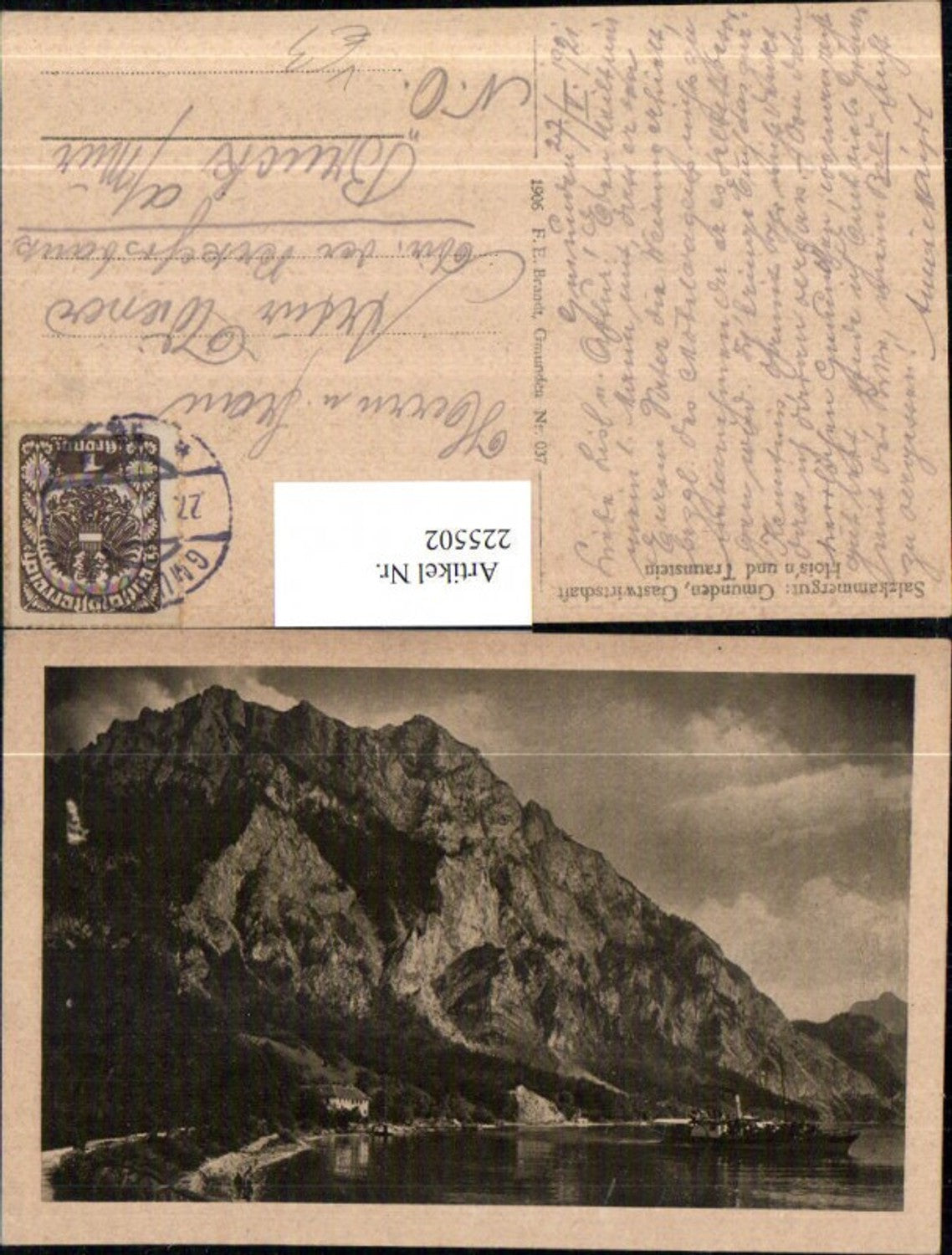 225502,Salzkammergut Gmunden Gastwirtschaft Hoisn u. Traunstein pub F. E. Brandt 037