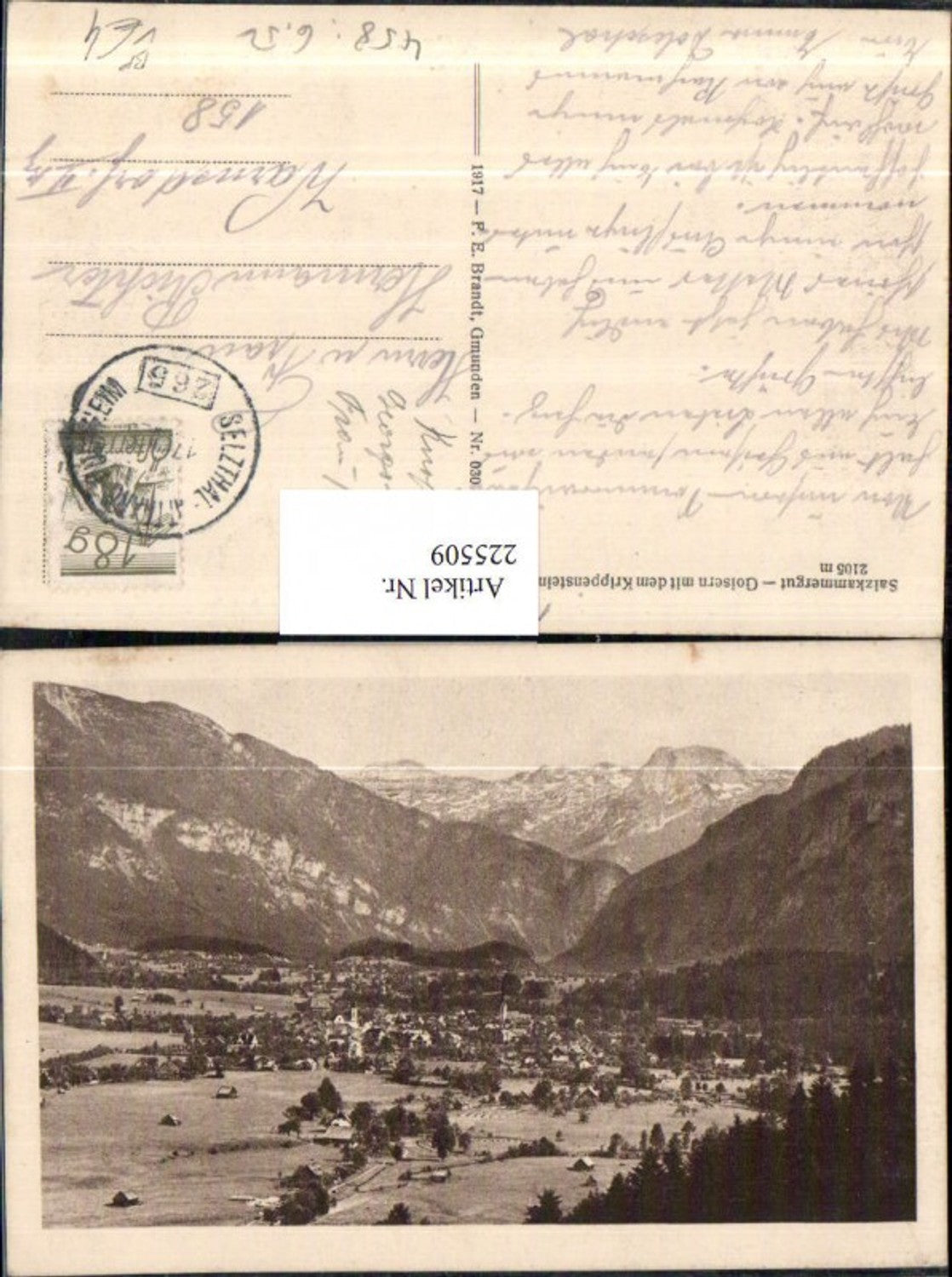 225509,Salzkammergut Goisern m. d. Krippenstein Totale pub F. E. Brandt 030 Bahnpost Zug 265