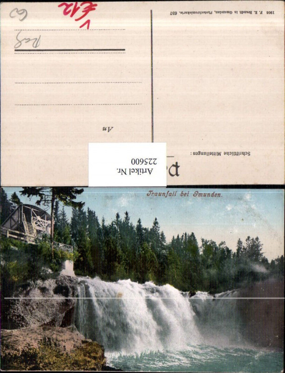 225600,Traunfall Wasserfall b. Gmunden pub F. E. Brandt 657