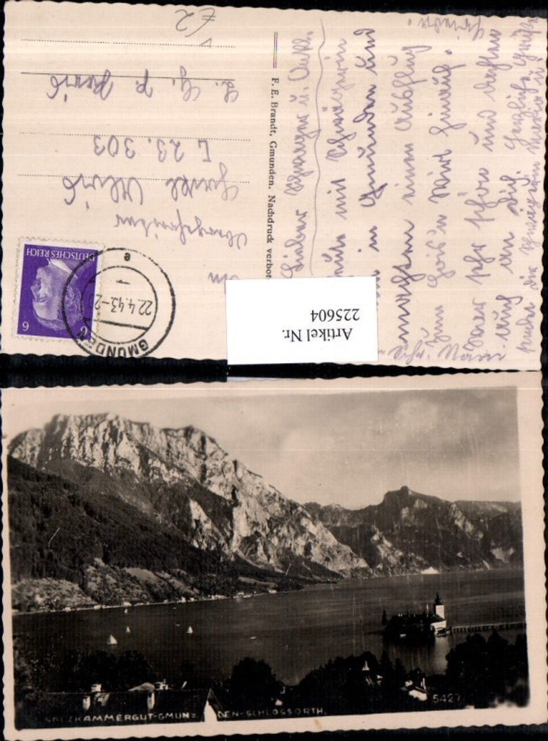 225604,Gmunden Schloss Orth m. Traunstein pub F. E. Brandt 5427