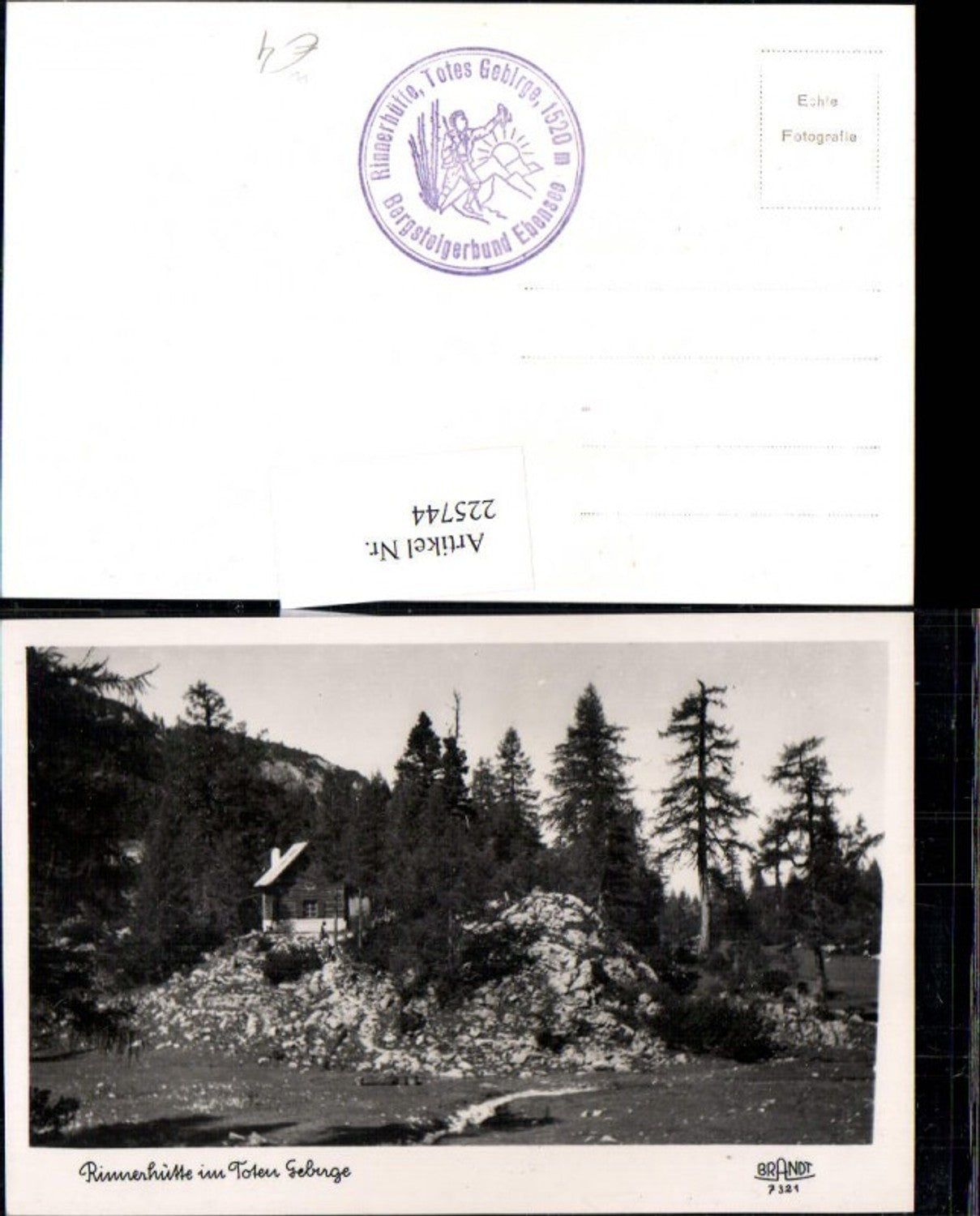 225744,Rinnerhütte im Toten Gebirge b. Ebensee a. Traunsee Partie pub F. E. Brandt 7321