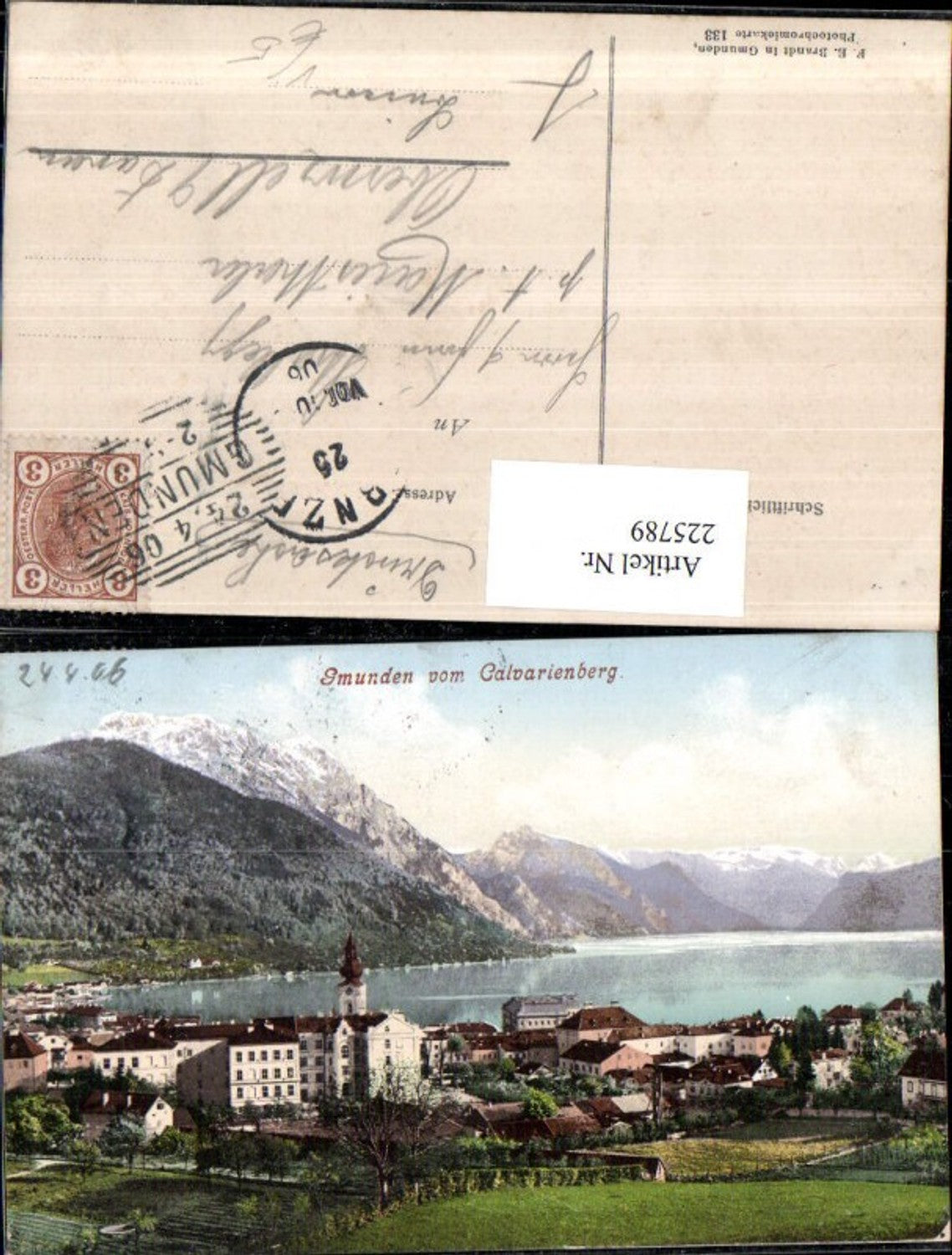 225789,Gmunden Teilansicht v. Kalvarienberg pub F. E. Brandt 133