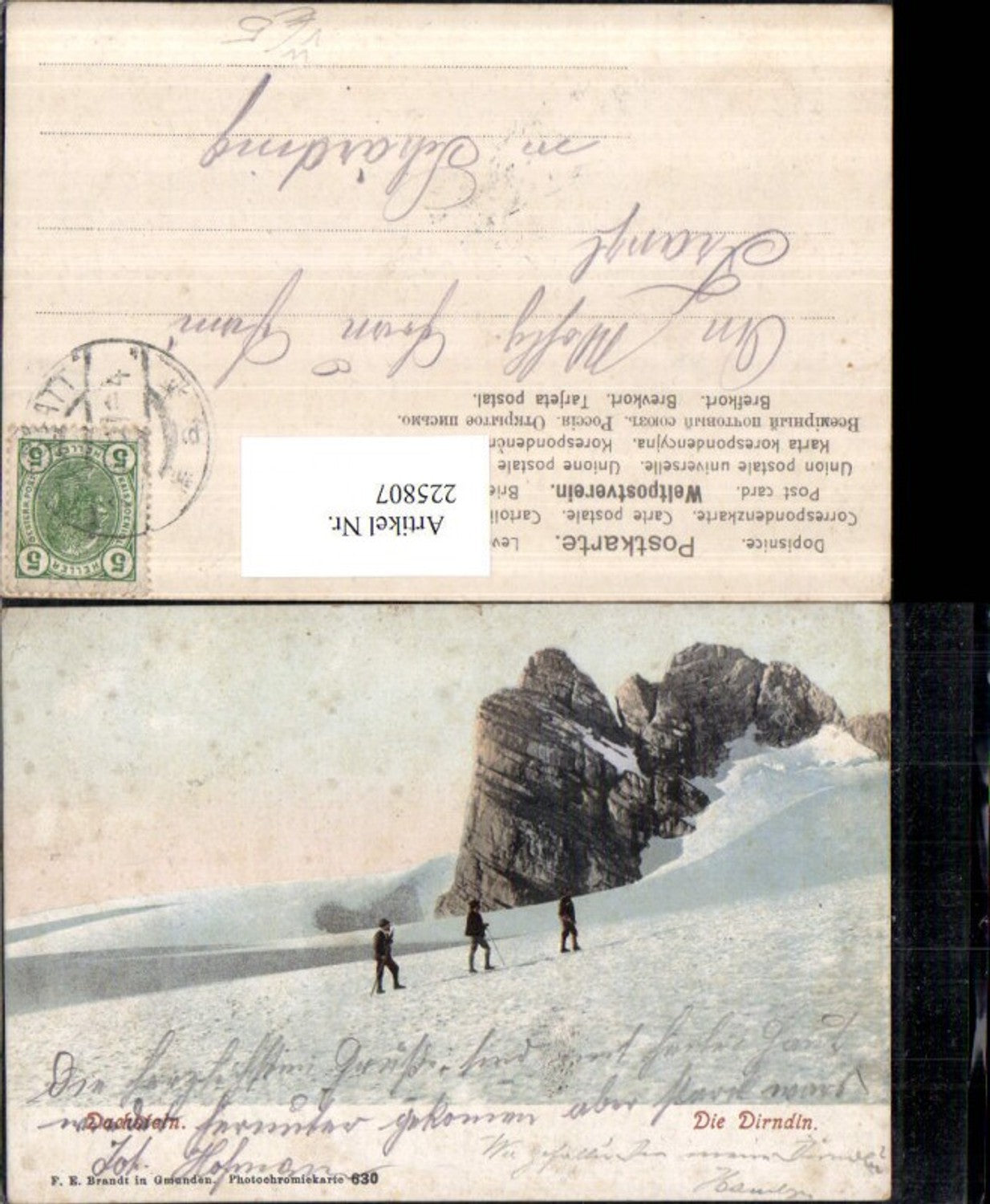 225807,Dachstein b. Gosau Die Dirndln Bergkulisse Winterbild pub F. E. Brandt 630