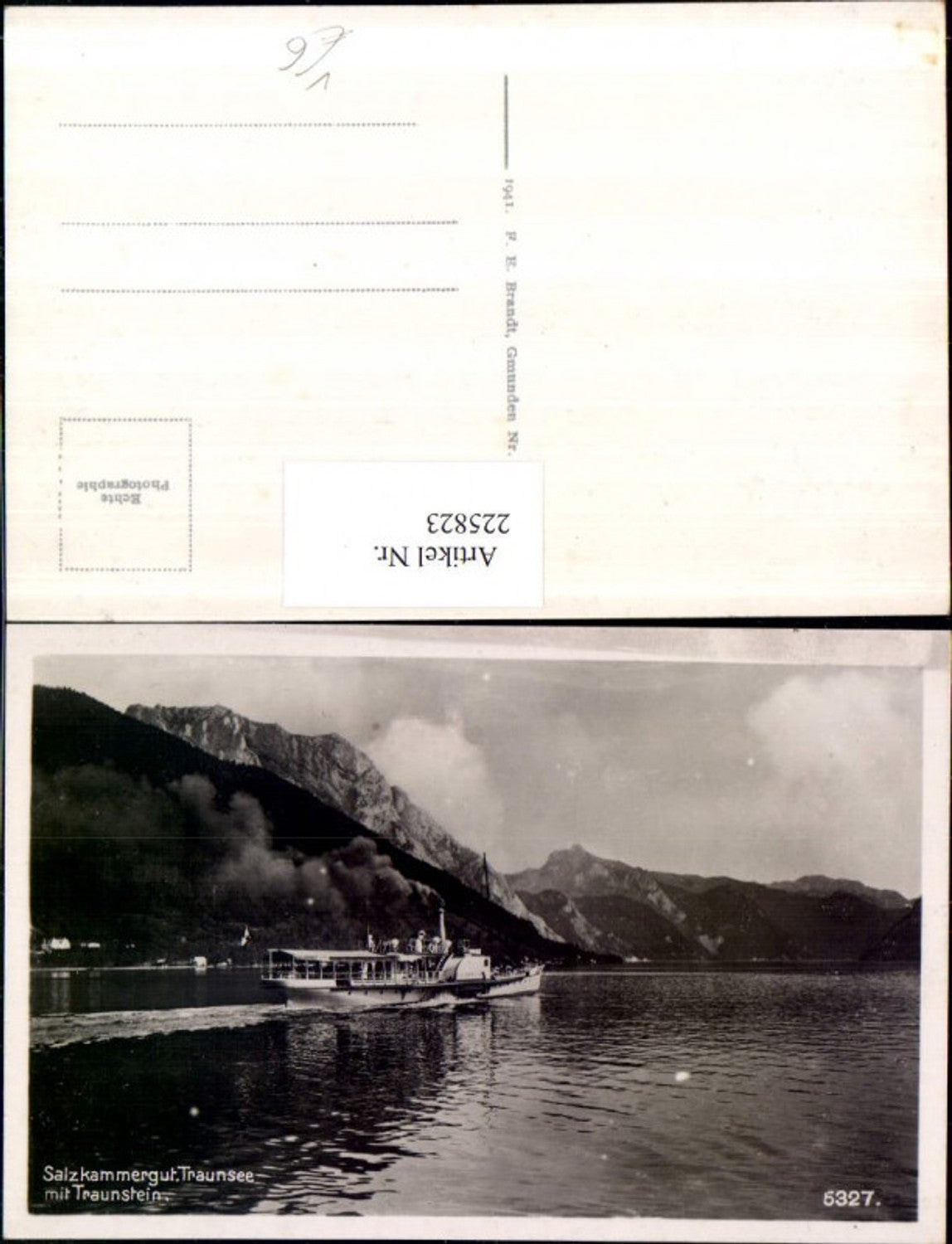 225823,Traunsee m. Traunstein Dampfer pub F. E. Brandt 5327