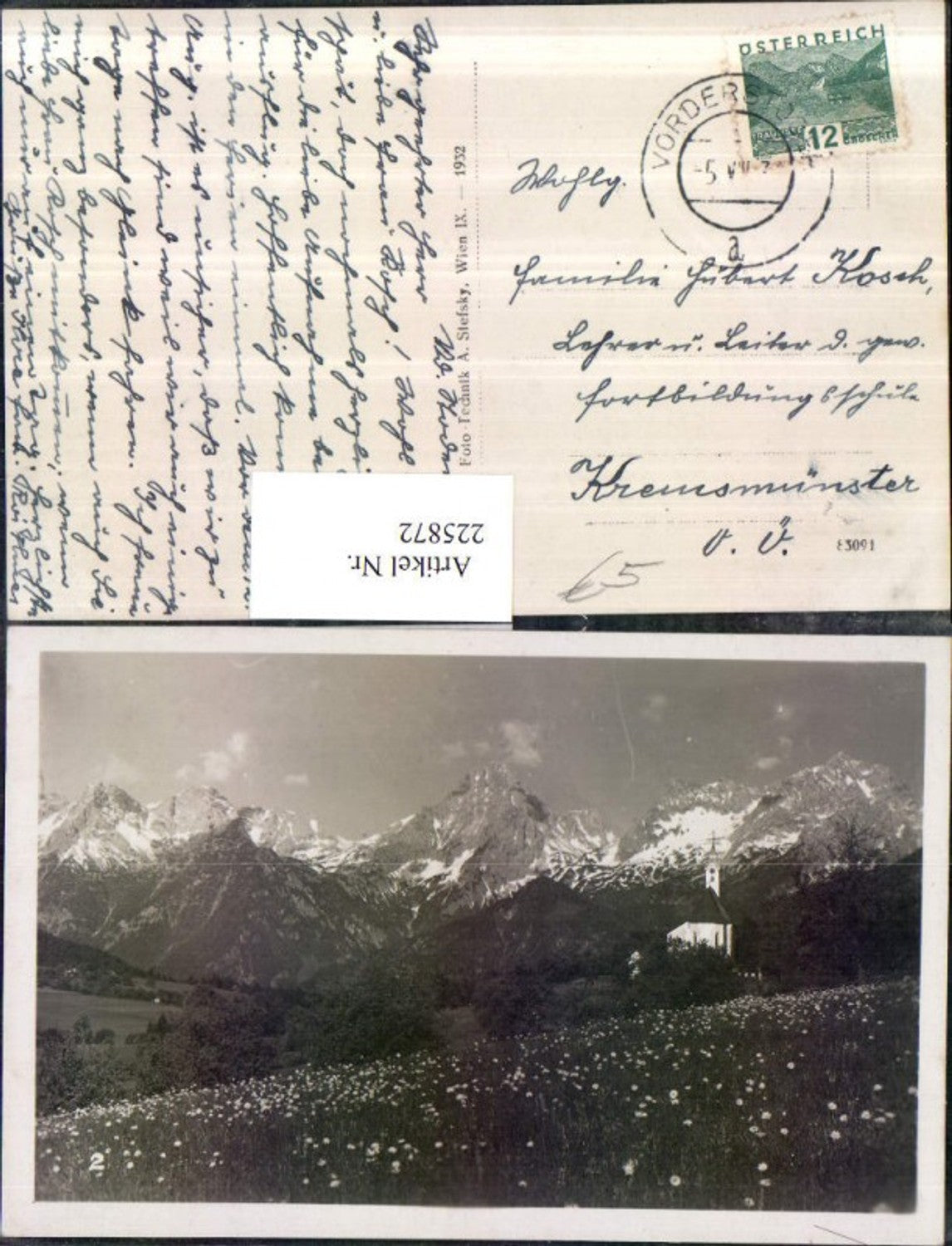 225872,Vorderstoder Partie Kirche Bergkulisse