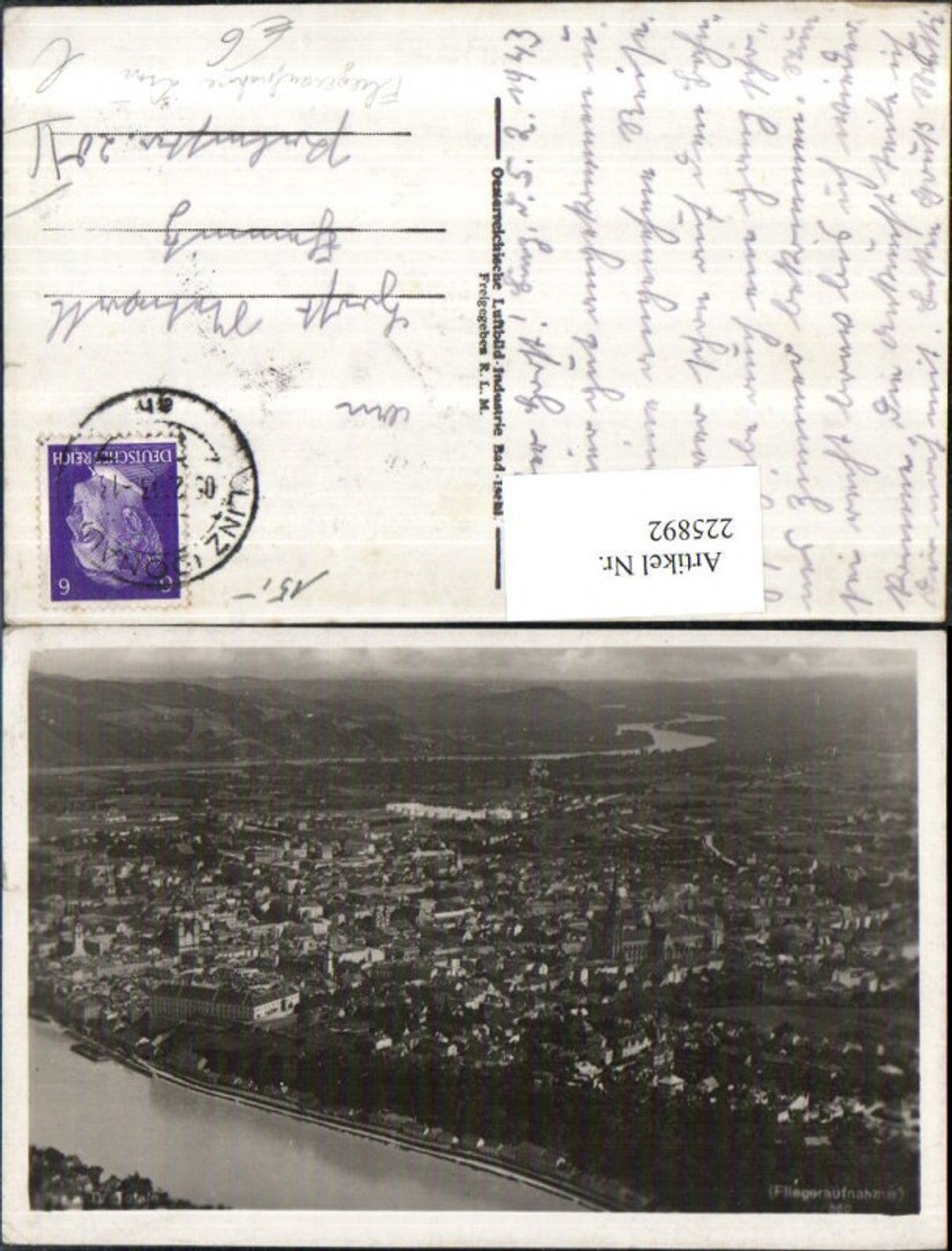 225892,Linz a. d. Donau Totale Fliegeraufnahme 880