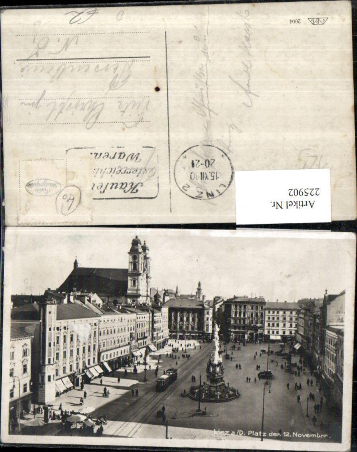 225902,Linz a. d. Donau Platz Hauptplatz Pestsäule Geschäfte Kirche