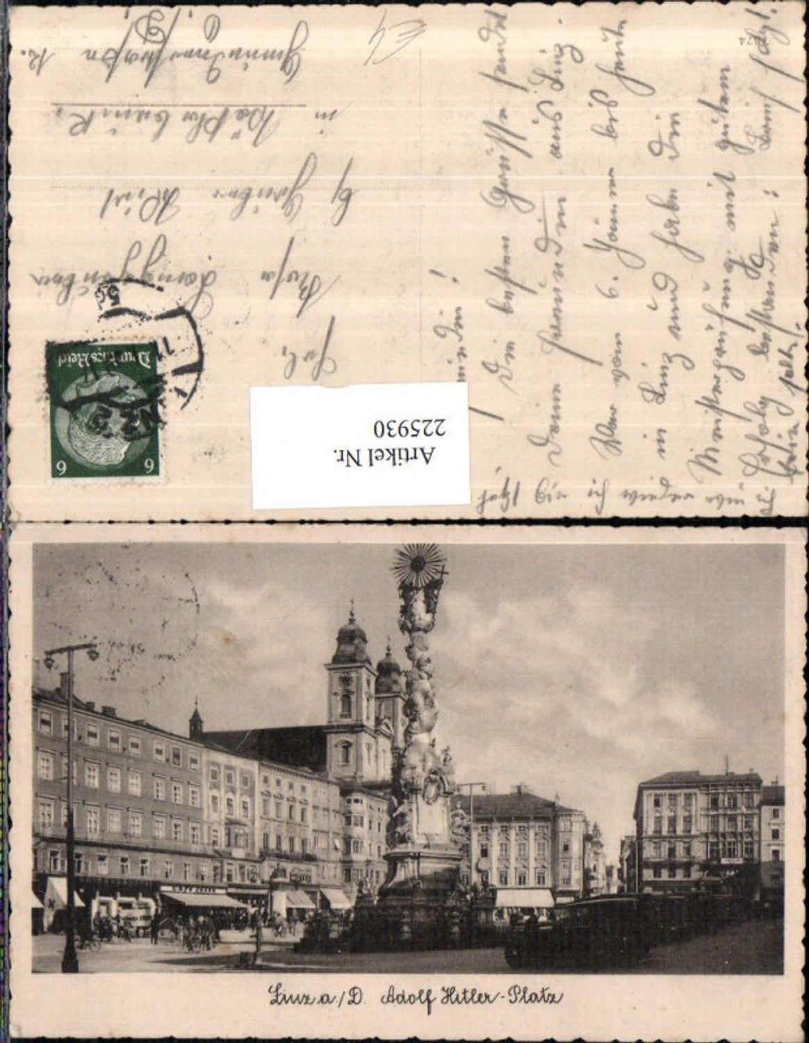 225930,Linz a. d. Donau Platz Hauptplatz Pestsäule Kirche Geschäfte