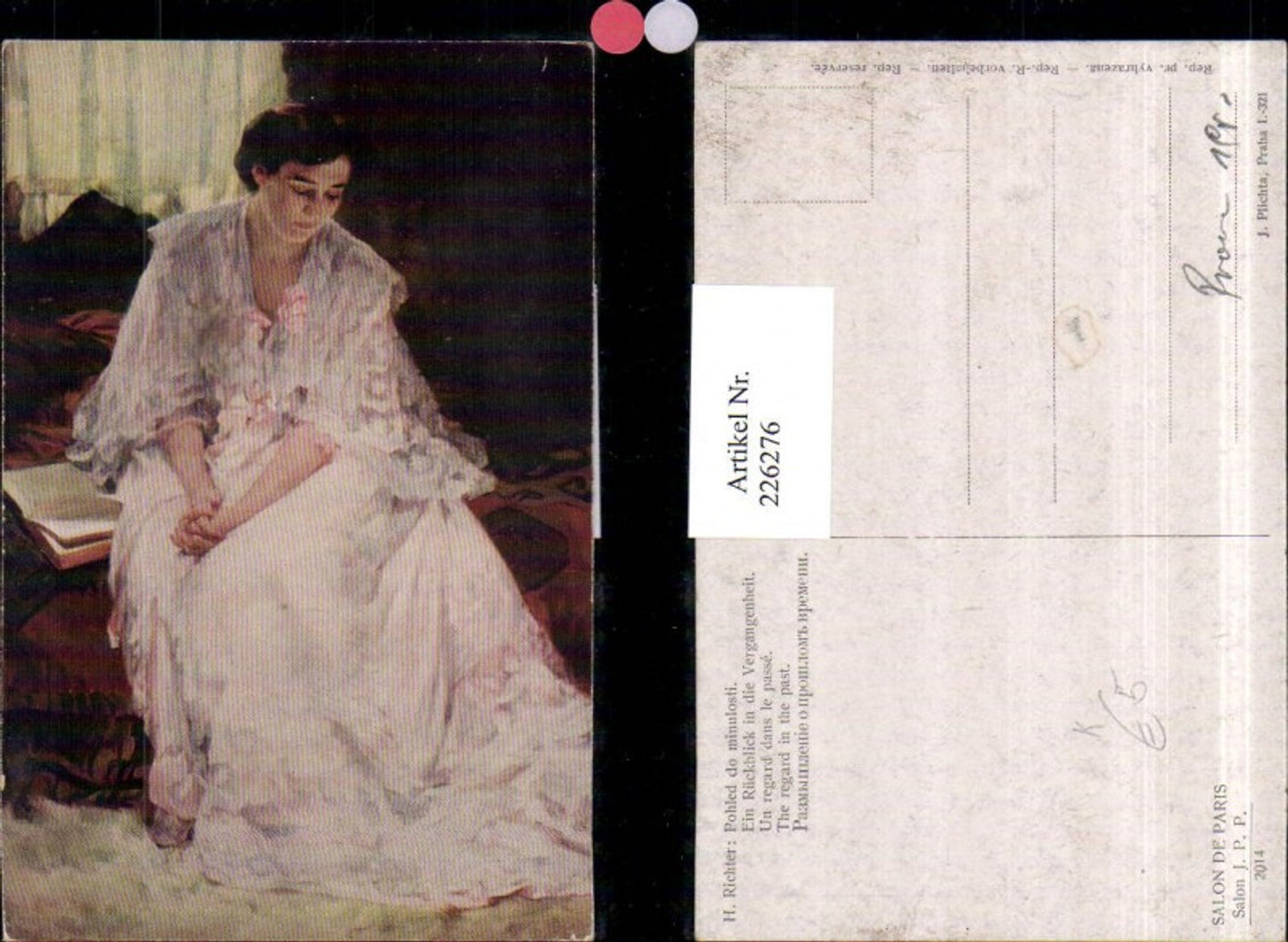 226276,Künstler AK H. Richter Ein Rückblick i. d. Vergangenheit Frau m. Kleid Buch Bett