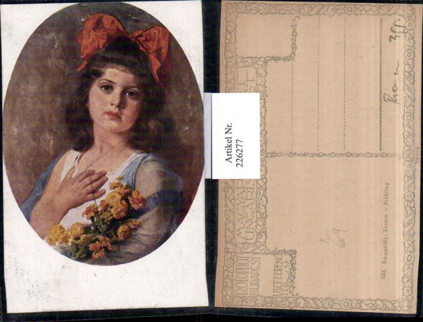 226277,Künstler AK Angyalffy Frühling Mädchen m. Masche Blumen Portrait