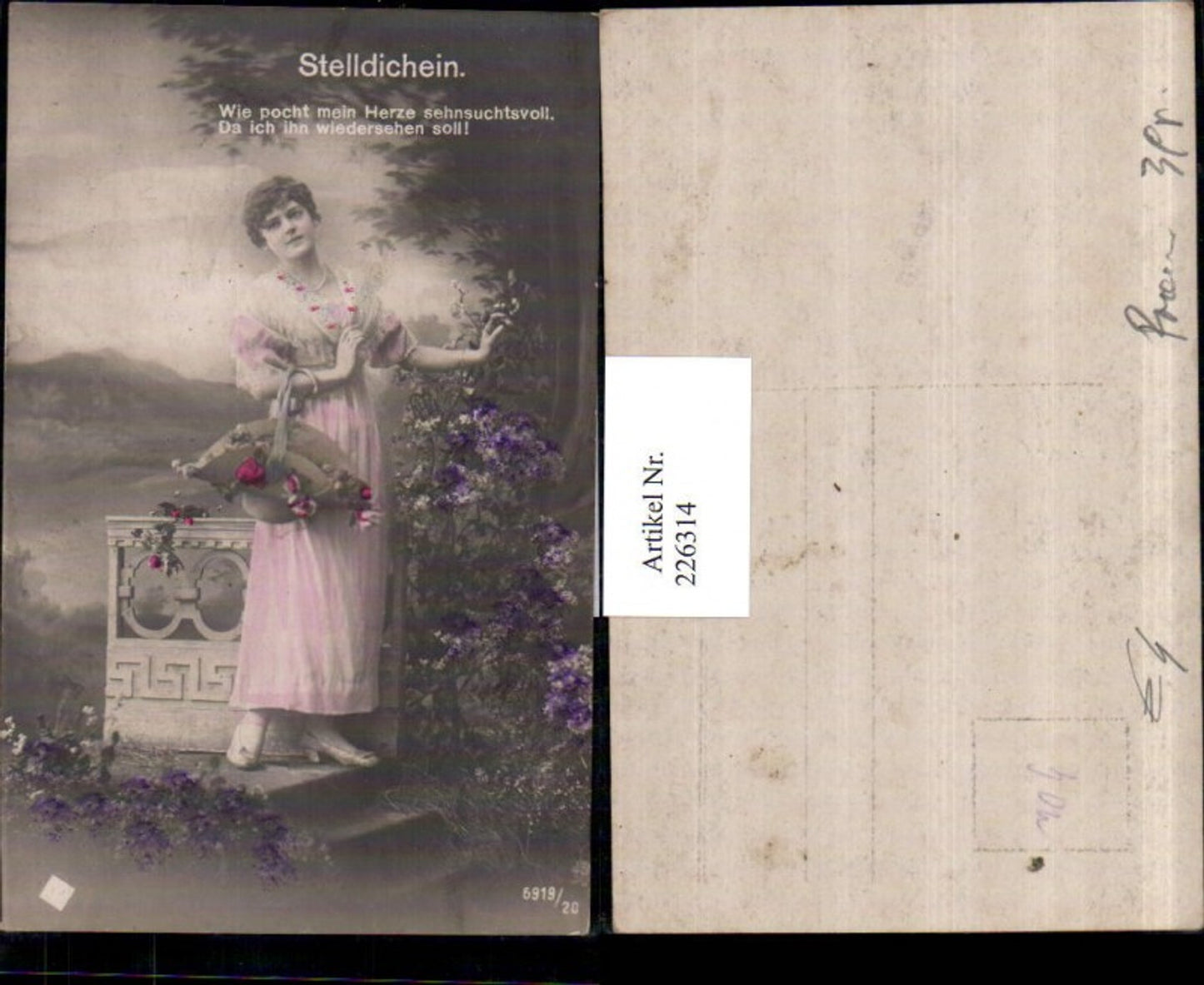226314,Stelldichein Text Spruch Frau m. Kleid Blumen