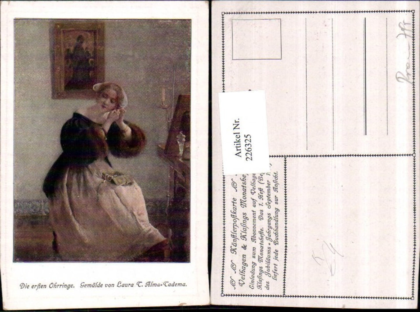 226325,Künstler AK Laura C. Alma-Tadema Die ersten Ohrringe Frau m. Kleid Ohrring Schmuckkästchen