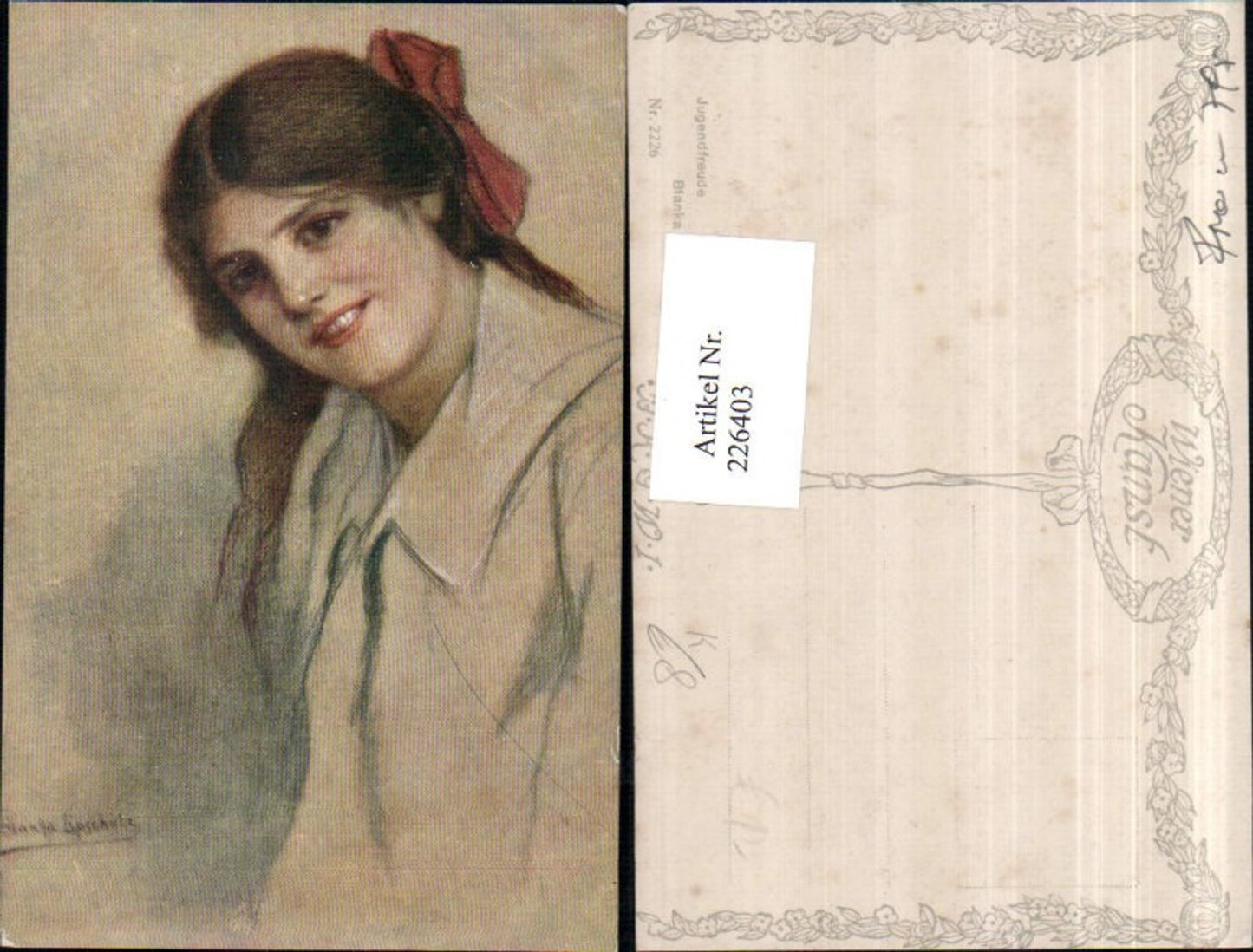 226403,Künstler AK Blanka Lipschütz Jugendfreude Mädchen m. Haarschleife Portrait