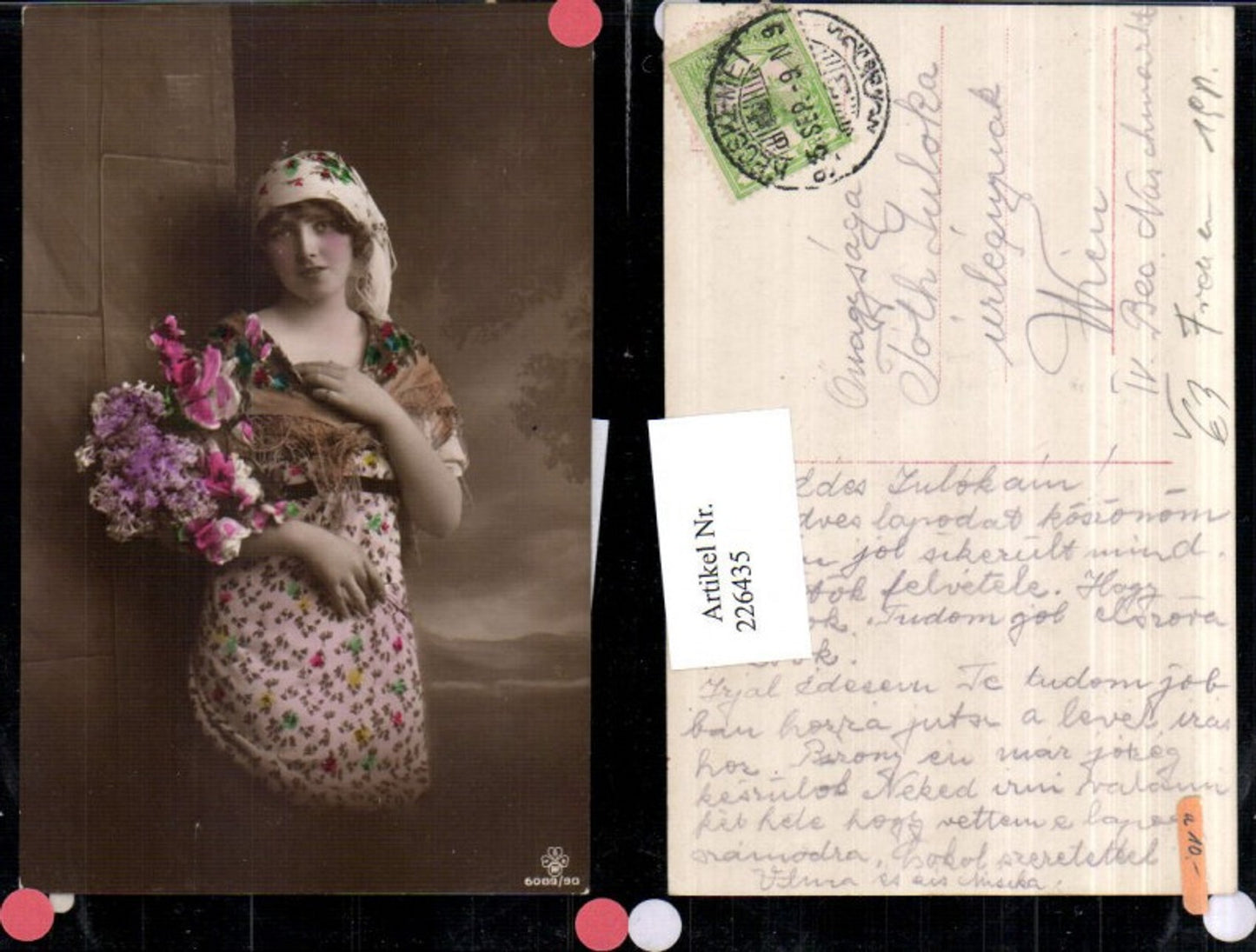 226435, Woman with headscarf, scarf, bouquet of flowers, pub Rph SBW 6089/90