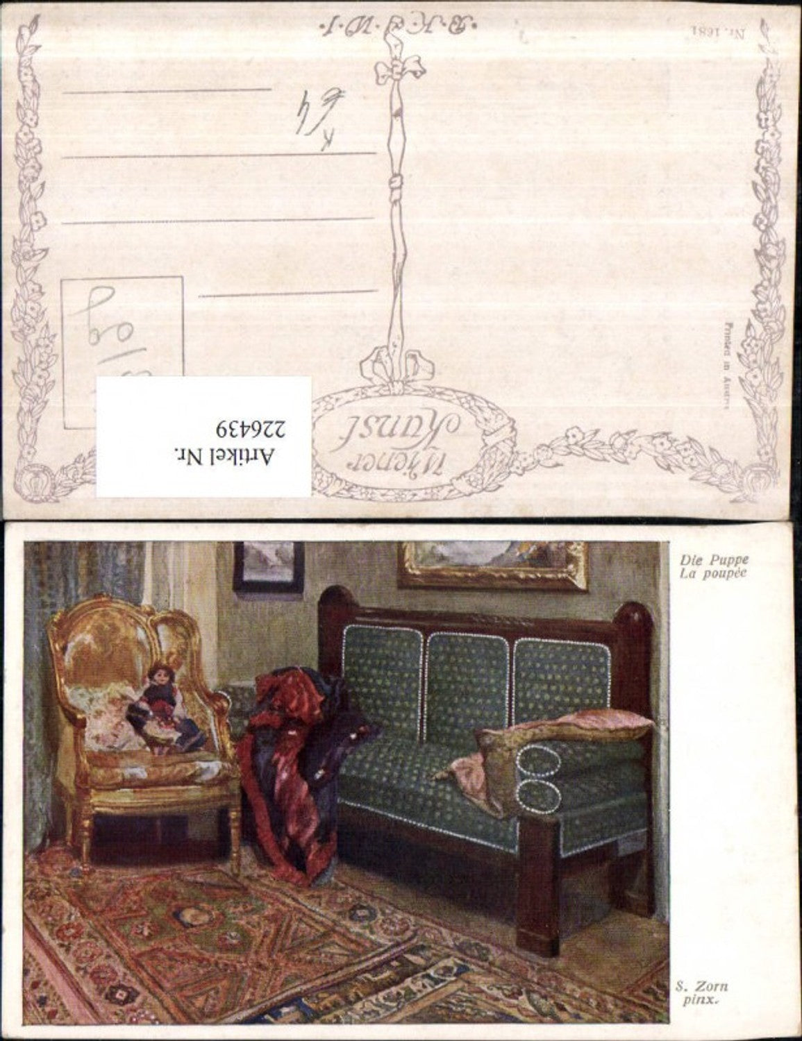 226439,Künstler AK S. Zorn Die Puppe Interieur Coch Sofa Sessel Puppe
