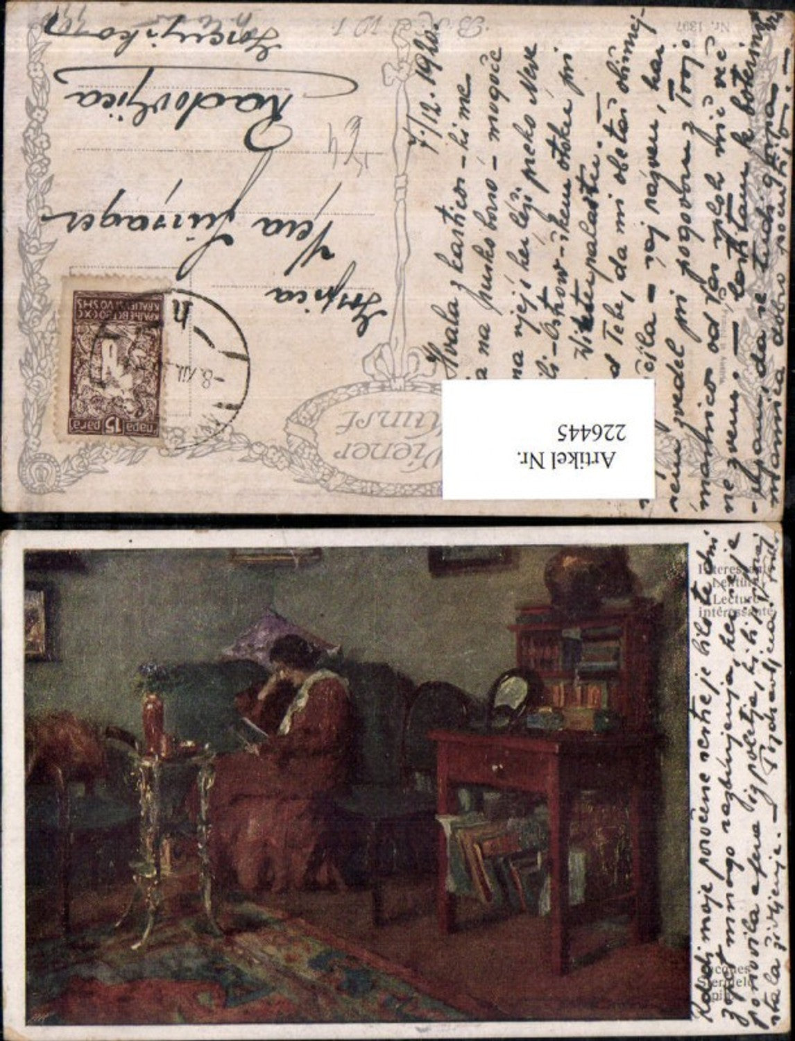 226445,Künstler AK Jacques Jakob Sternfeld Interessante Lektüre Frau Buch Kommode Sofa