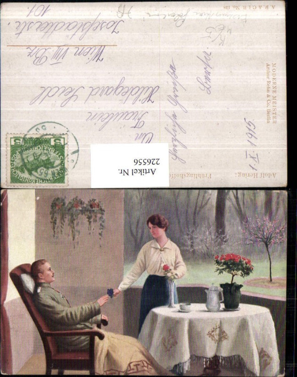 226556,Künstler AK Adolf Hering Frühlingshoffen Mann Soldat Eisernes Kreuz Frau Tisch Blumen