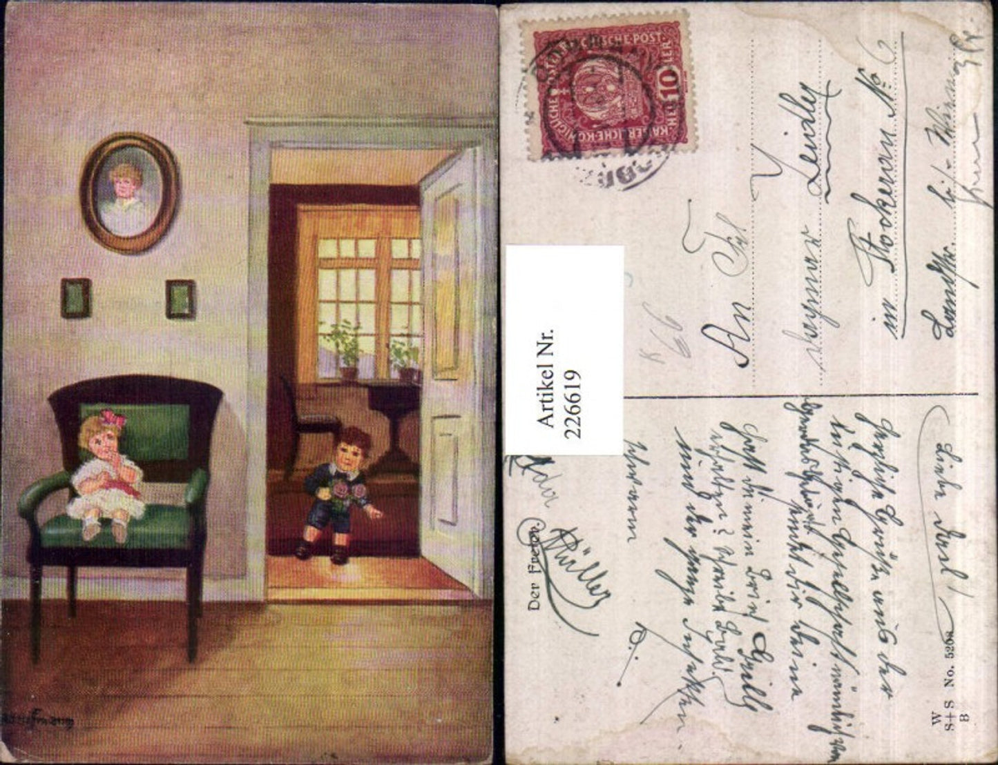 226619,Künstler AK Ad. Hoffmann Der Freier Kinder Blumen Sessel Tür