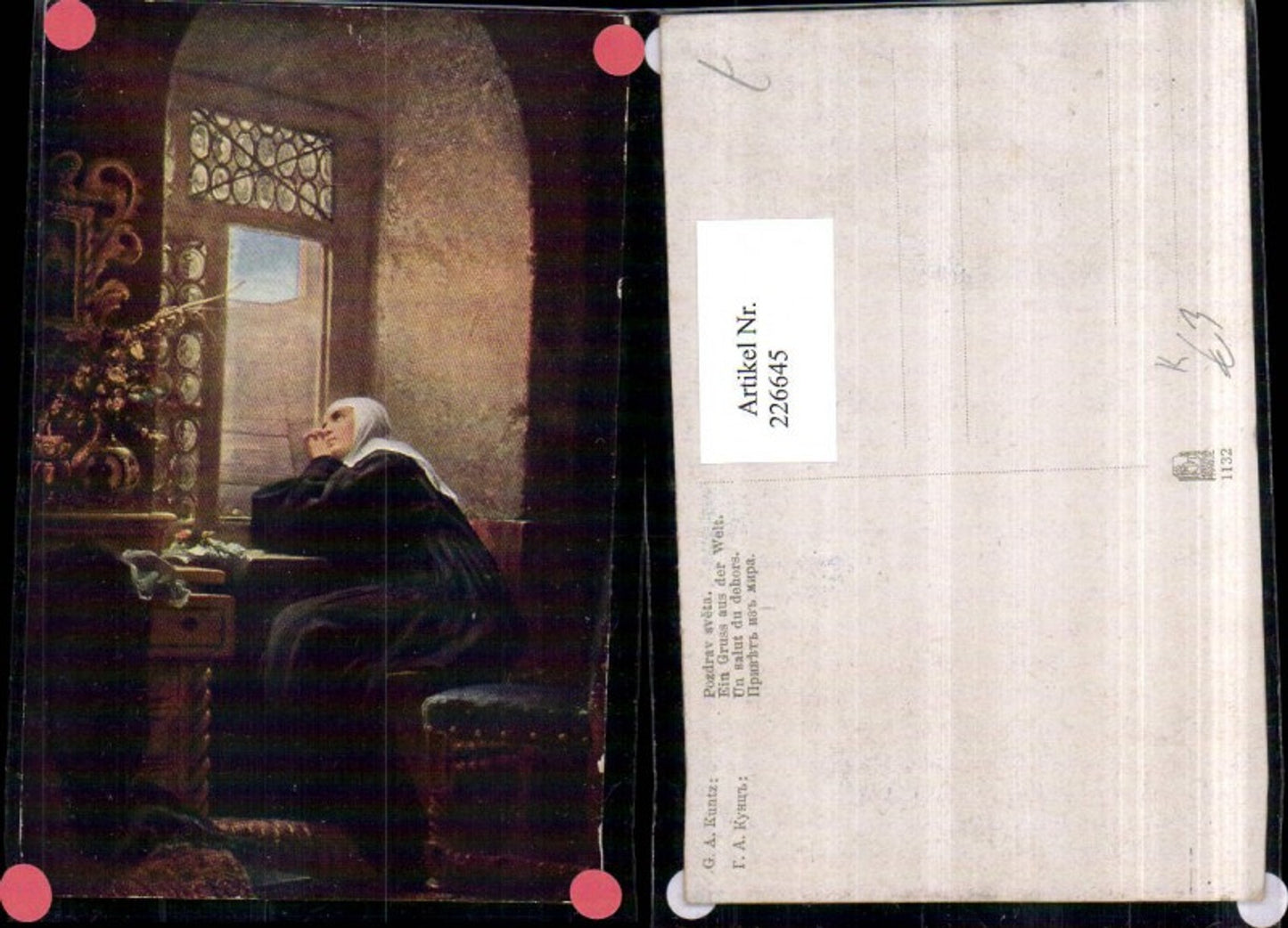 226645,Künstler AK G. A. Kuntz Ein Gruß aus d. Welt Nonne Fenster
