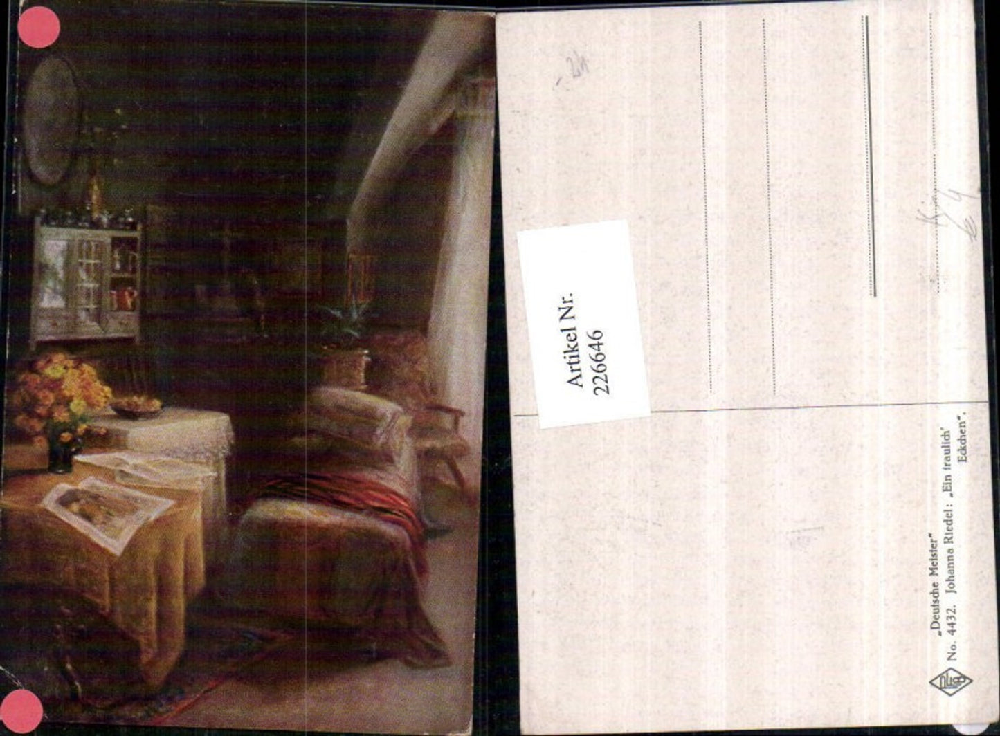 226646,Künstler AK Johanna Riedel Ein traulich Eckchen Interieur Sofa Tisch Kommode