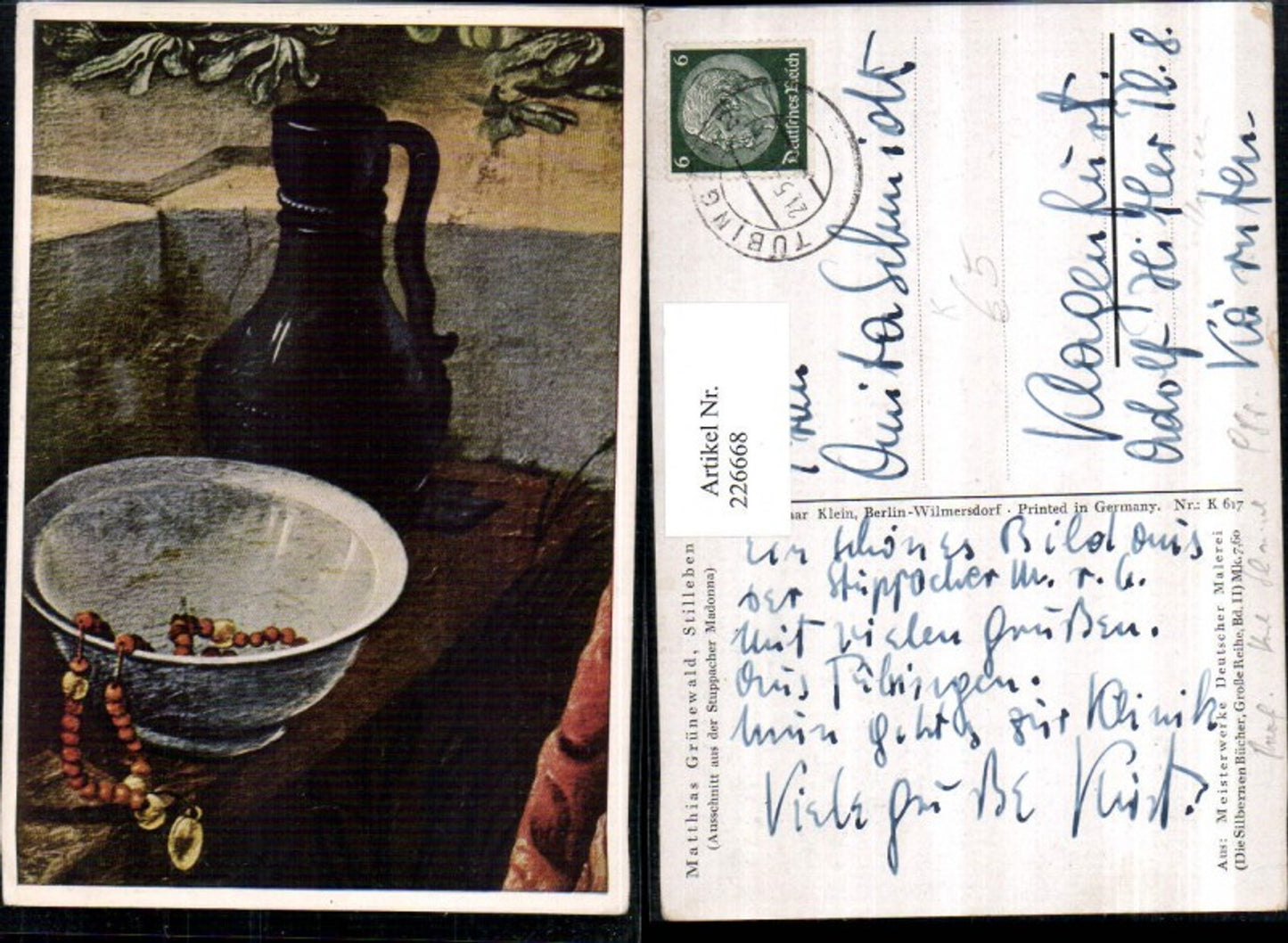226668, Artist AK Matthias Grünewald Still life Bowl Necklace Jug