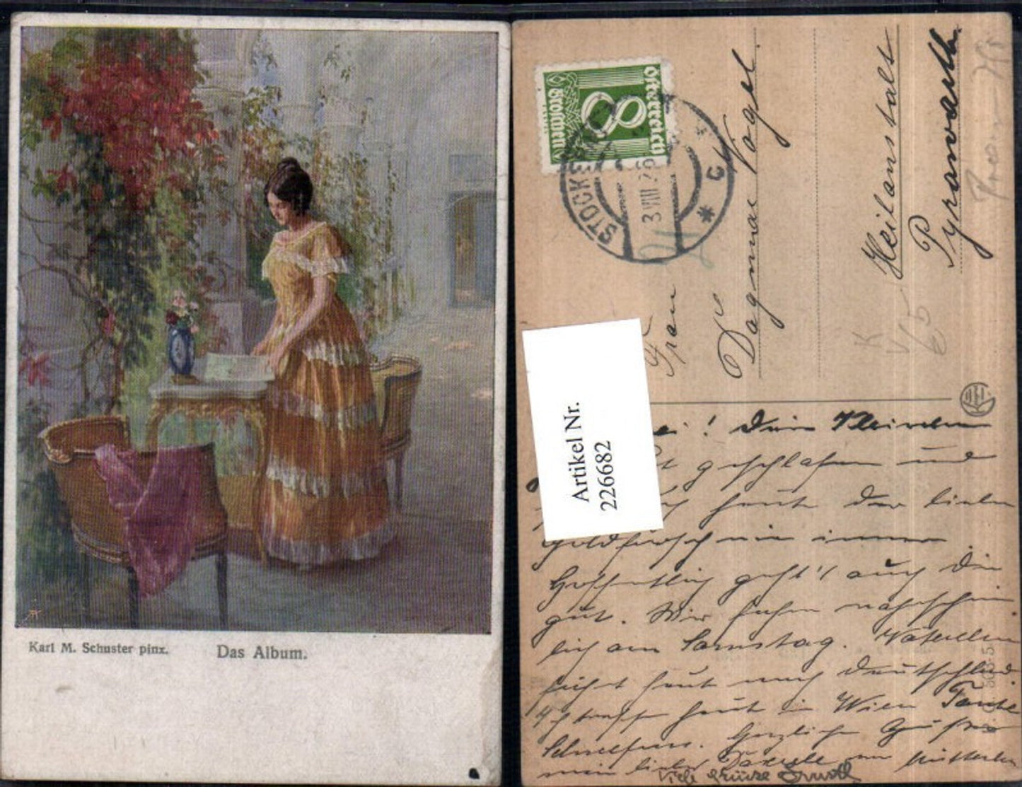 226682,Künstler AK Karl M. Schuster Das Album Frau m. Kleid Sessel pub Kilophot