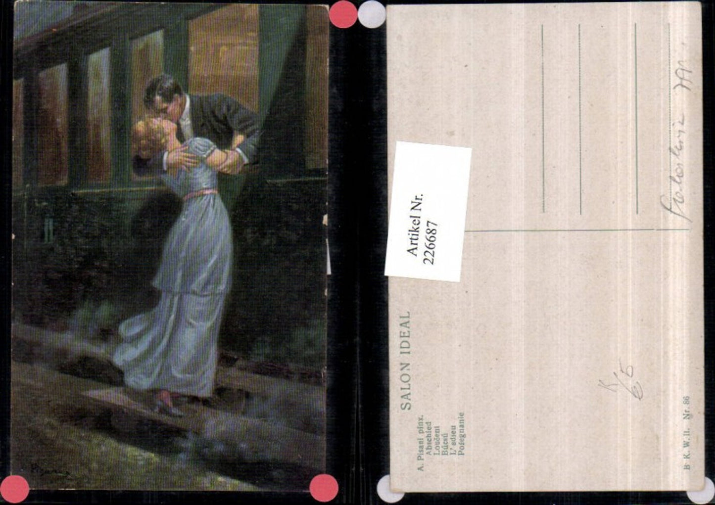 226687,Künstler AK A. Pisani Abschied Liebespaar Liebe Kuss Zug pub BKW 86