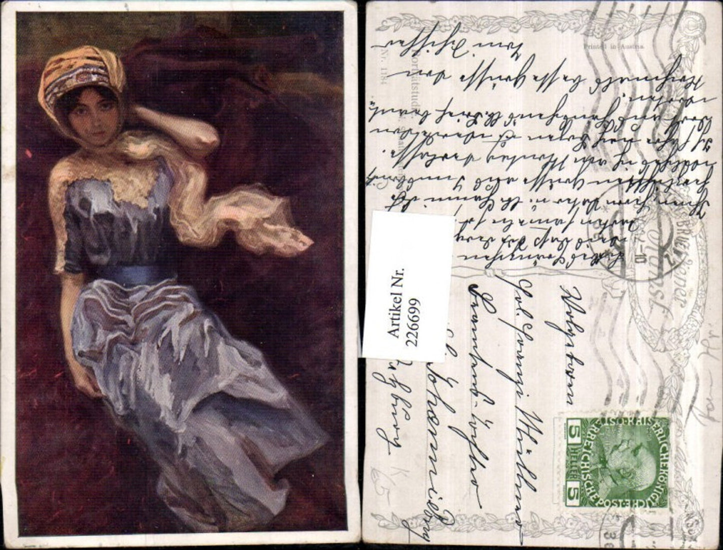 226699,Künstler AK N. Schattenstein Porträtstudie Mädchen m. Kopftuch Kleid Portrait