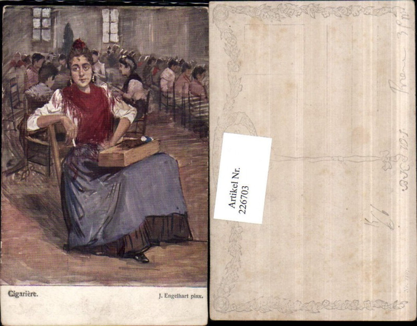 226703,Künstler AK J. Engelhart Cigariere Frau m. Tuch Zigarette