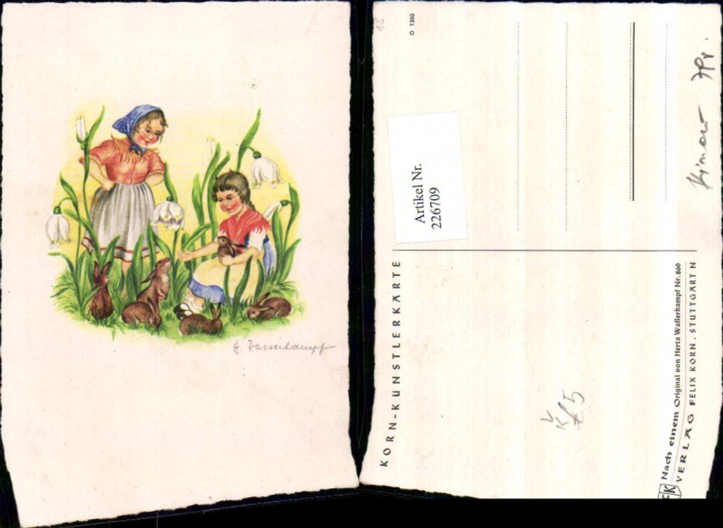 226709,Künstler AK Herta Wasserkampf Mädchen Kopftuch Hasen Märzenbecher pub Felix Korn 860