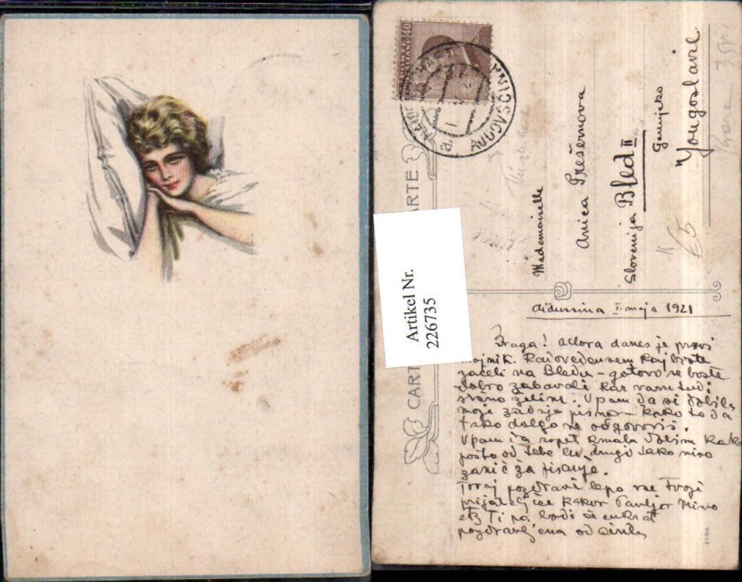 226735,Künstler AK Frau b. Schlafen Polster