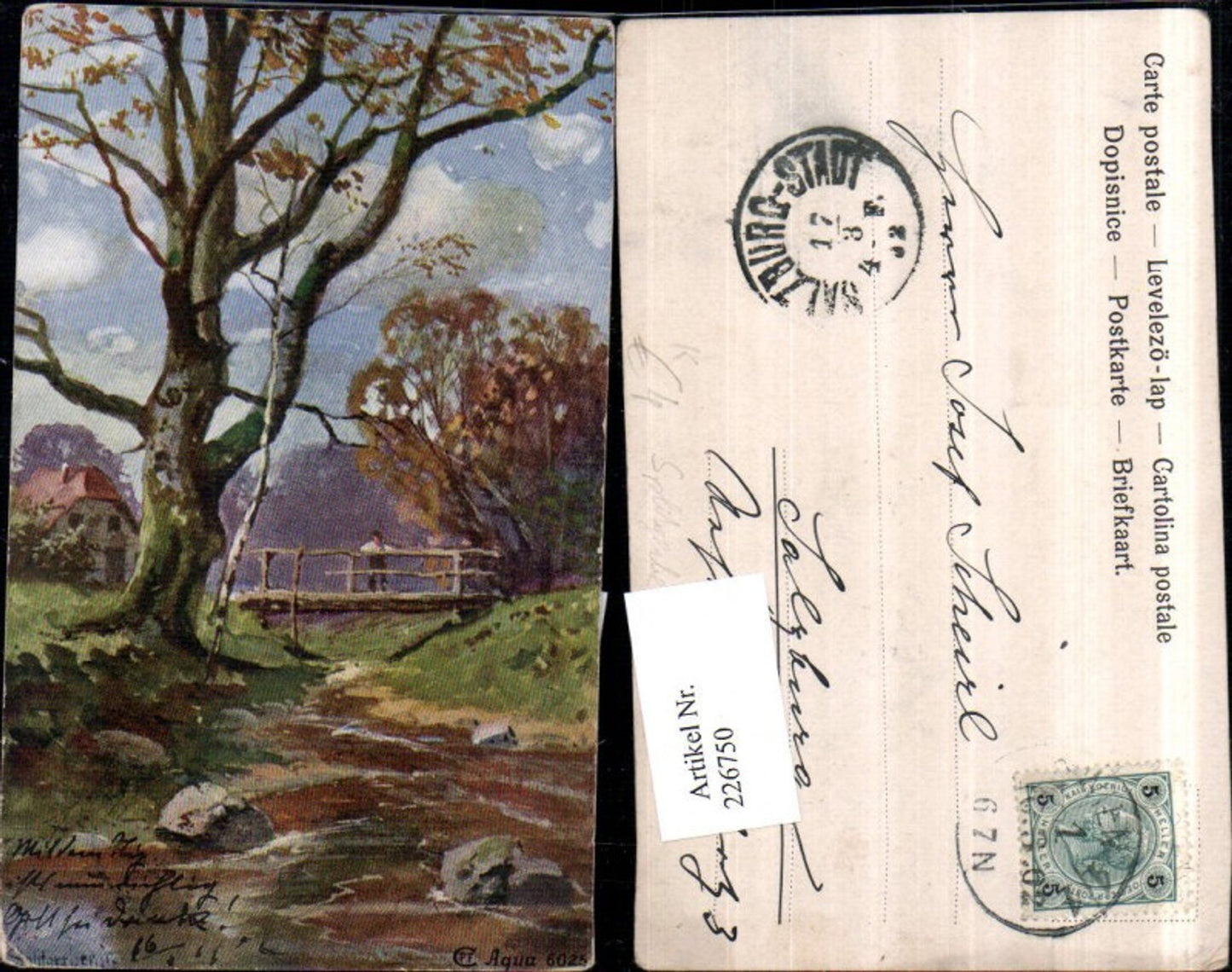 226750, Artist AK Splitgerber jr. Landscape Tree Bridge Stream