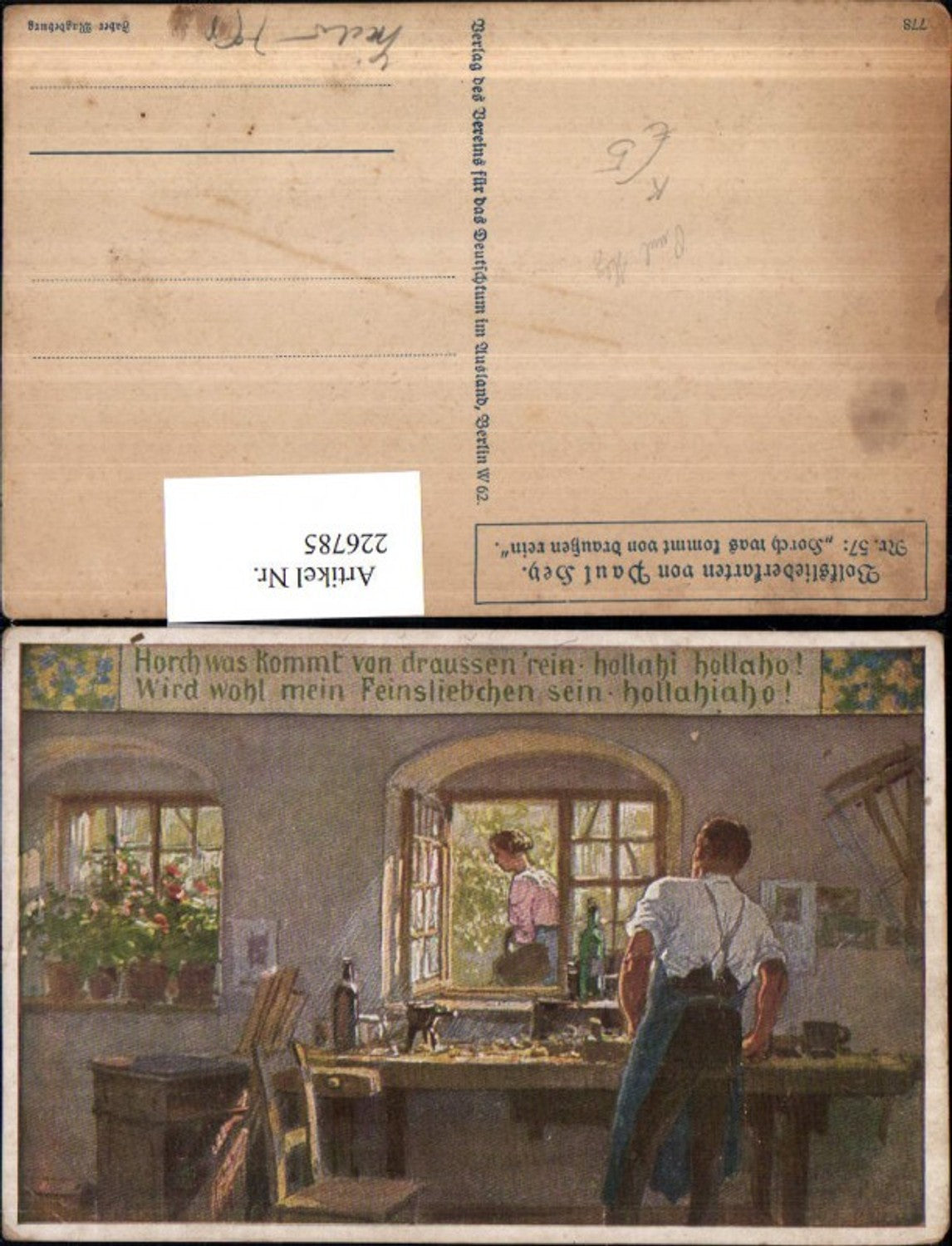 226785,Künstler AK Paul Hey 57 Horch was kommt von draußen rein Mann Fenster pub Verein f. d. Deutschtum i. Ausland VD