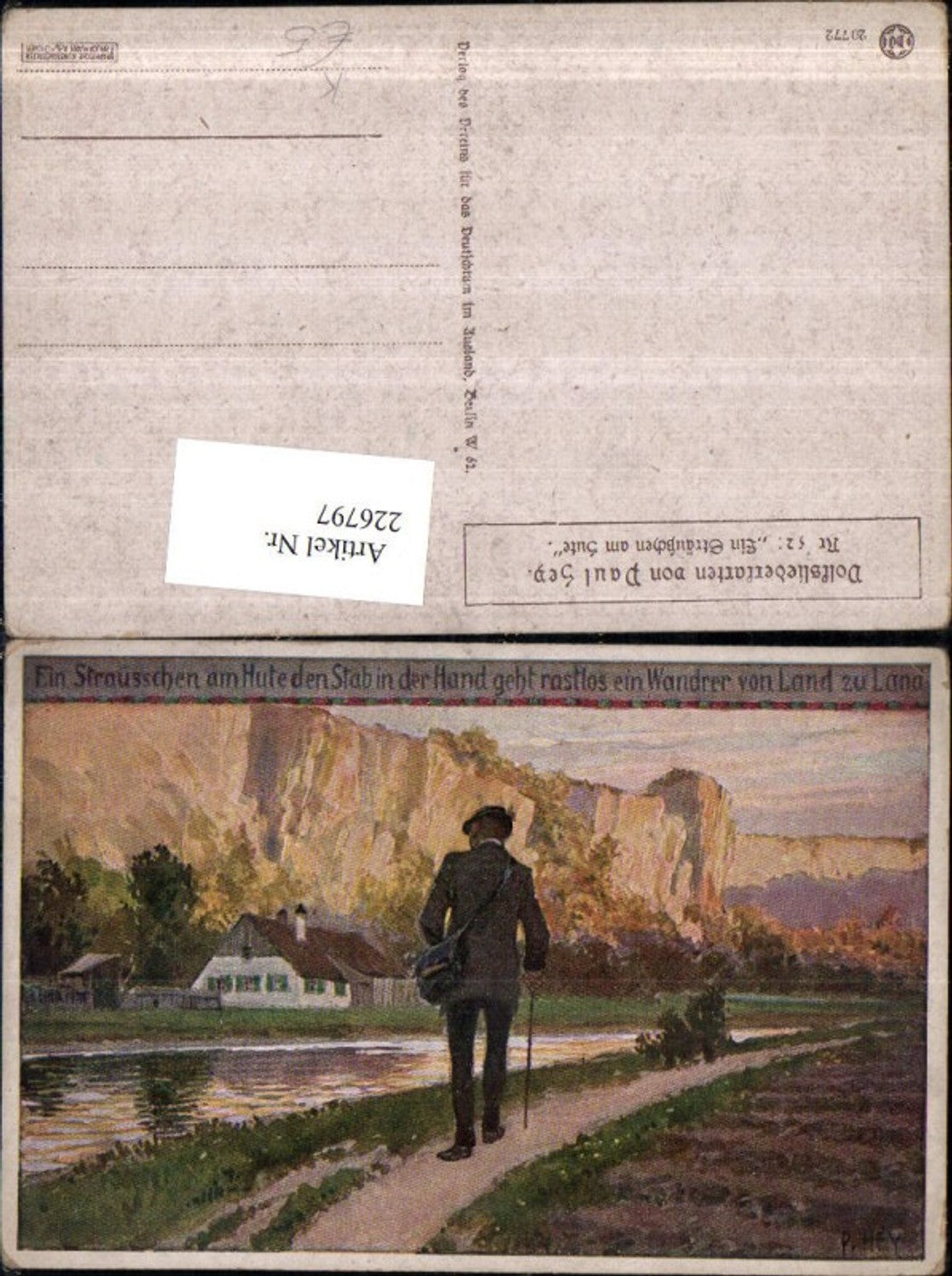 226797,Künstler AK Paul Hey 52 Ein Sträußchen am Hute Lied Mann pub Verein f. d. Deutschtum i. Ausland VDA Novolito 2