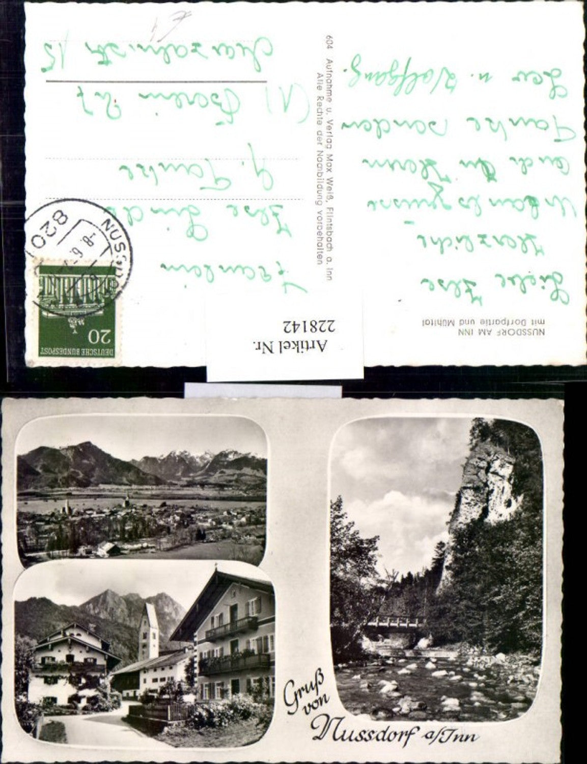 228142,Gruß v. Nussdorf a. Inn Totale m. Mühltal Partie Mehrbildkarte
