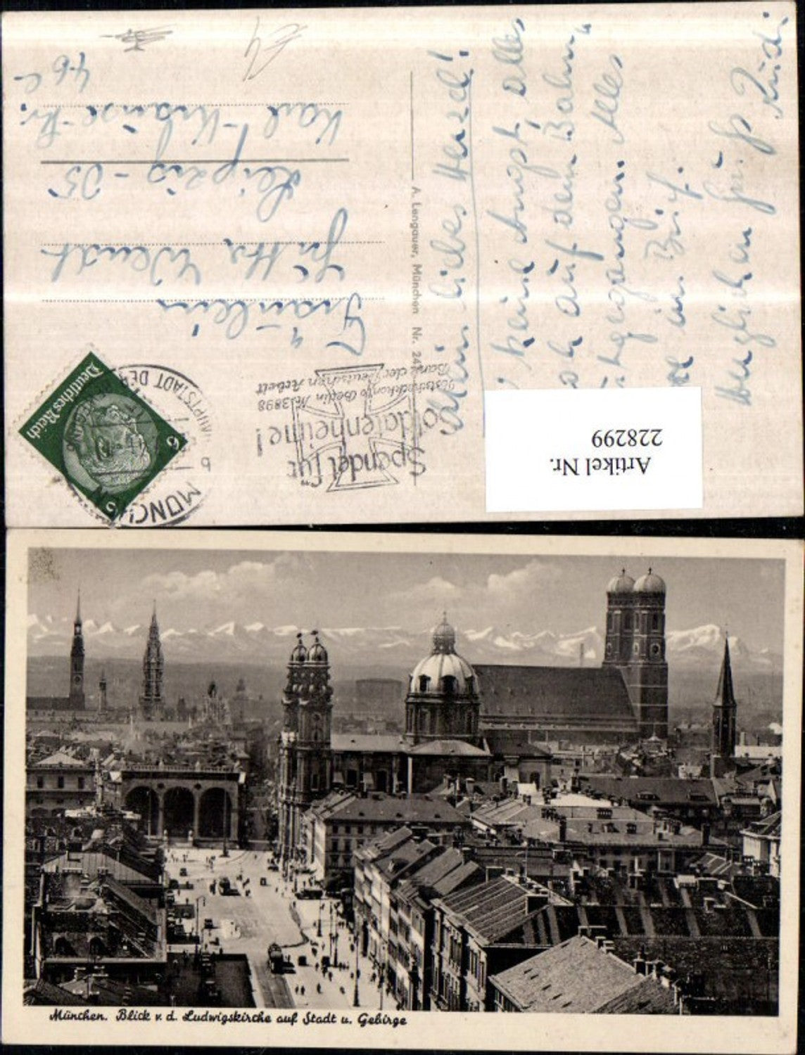 228299,München Blick v. d. Ludwigskirche auf Stadt u. Gebirge Rathaus Frauenkirche