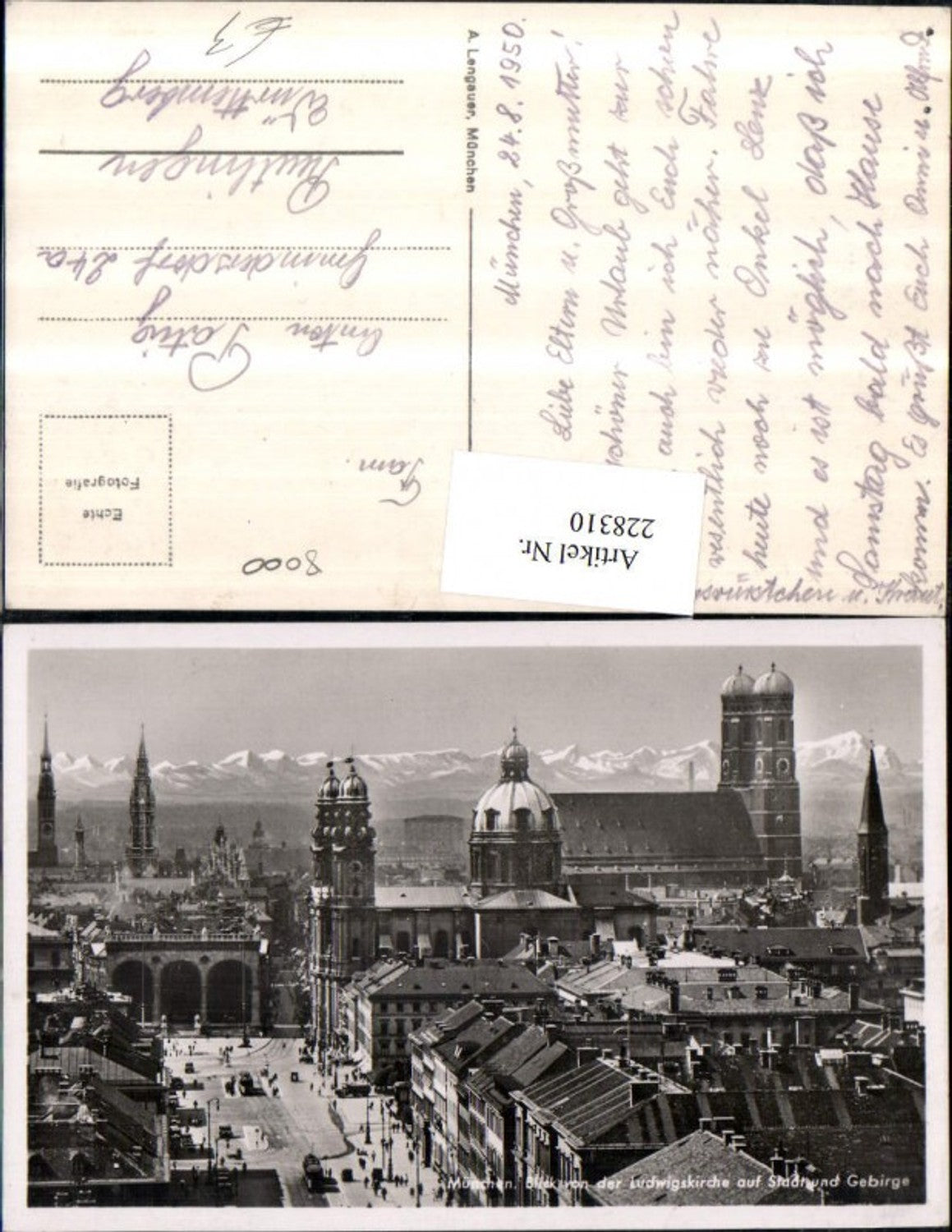 228310,München Blick v. d. Ludwigskirche auf d. Stadt u. Gebirge Rathaus Frauenkirche