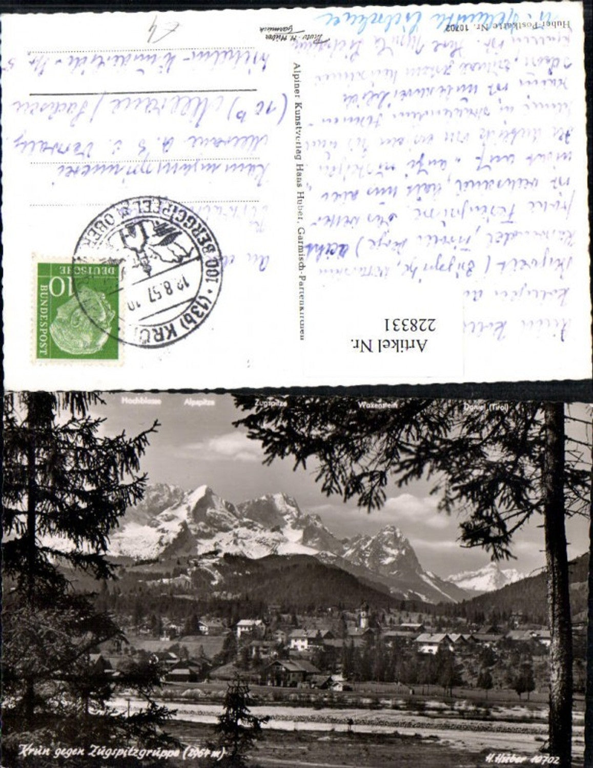 228331,Krün Teilansicht geg. Zugspitzgruppe Alpspitze Zugspitze Waxenstein