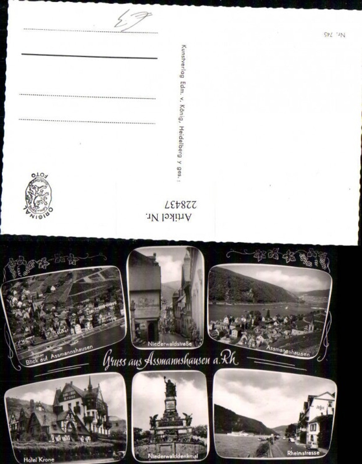 228437,Gruß aus Assmannshausen a. Rhein Totale Rheinstraße Niederwalddenkmal Hotel Krone Mehrbildkarte