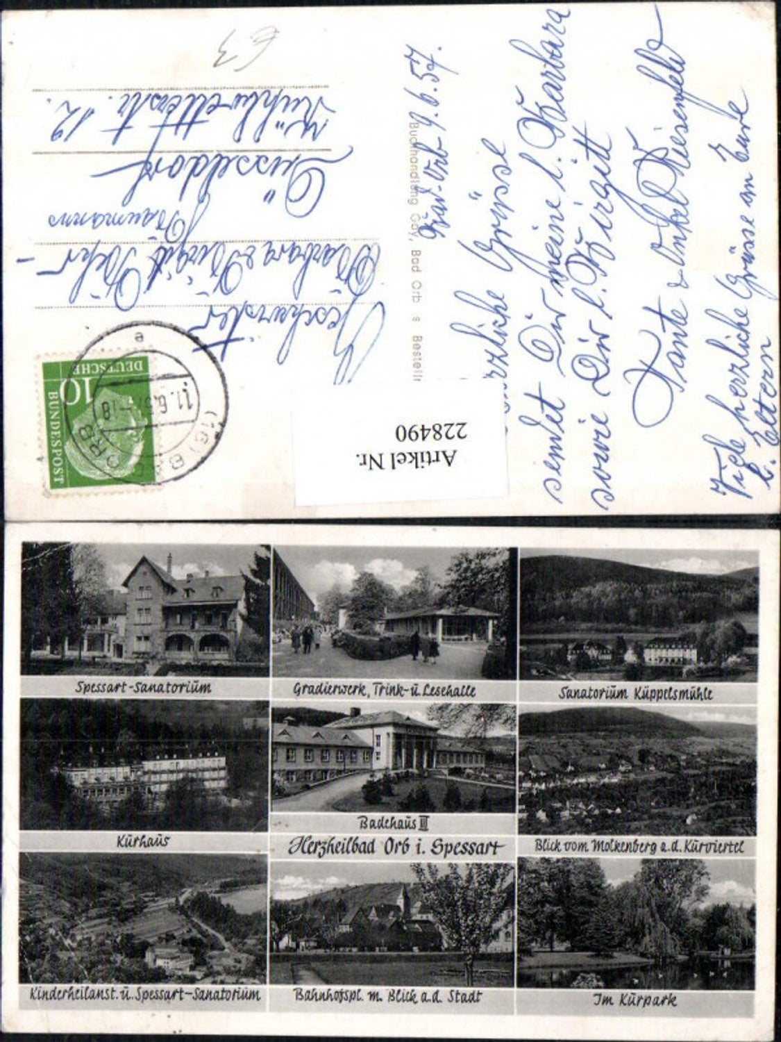 228490,Bad Orb im Spessart Totale Badehaus Kurhaus Sanatorium Kurpark Gradierwerk Bahnhofsplatz Mehrbildkarte