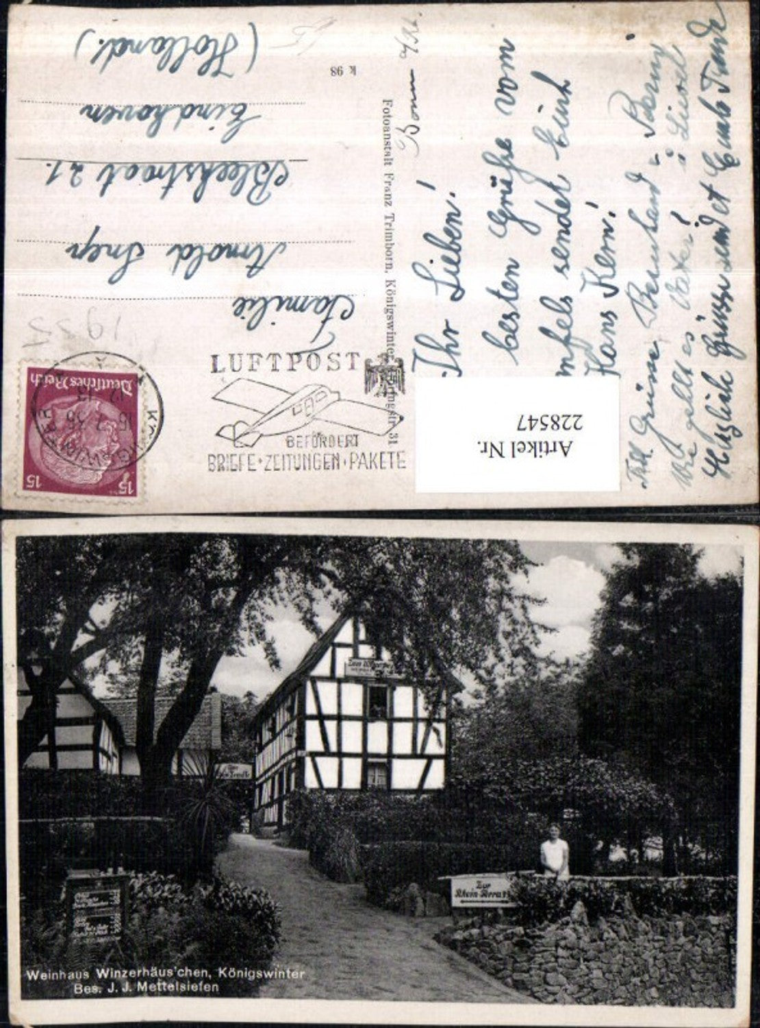 228547,Weinhaus Winzerhäuschen in Königswinter Bes. J. J. Mettelsiefen