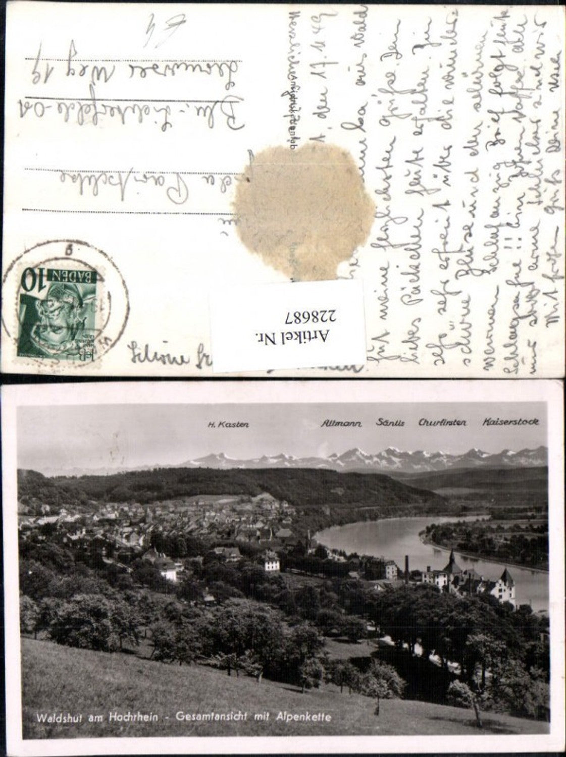 228687,Waldshut am Hochrhein Totale m. Alpenkette Altmann Säntis Churfirsten Kaiserstock H. Kasten