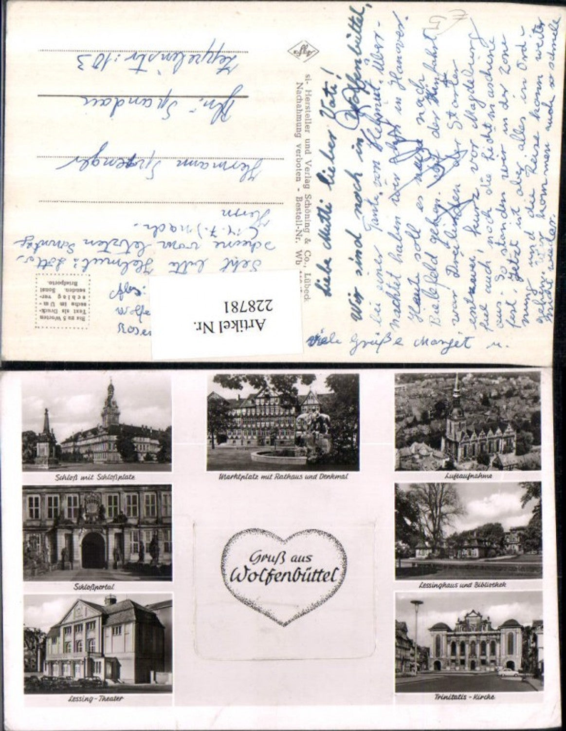 228781,Gruß aus Wolfenbüttel Leporello Schloss Lessing-Theater Trinitatis-Kirche Flugaufnahme Mehrbildkarte